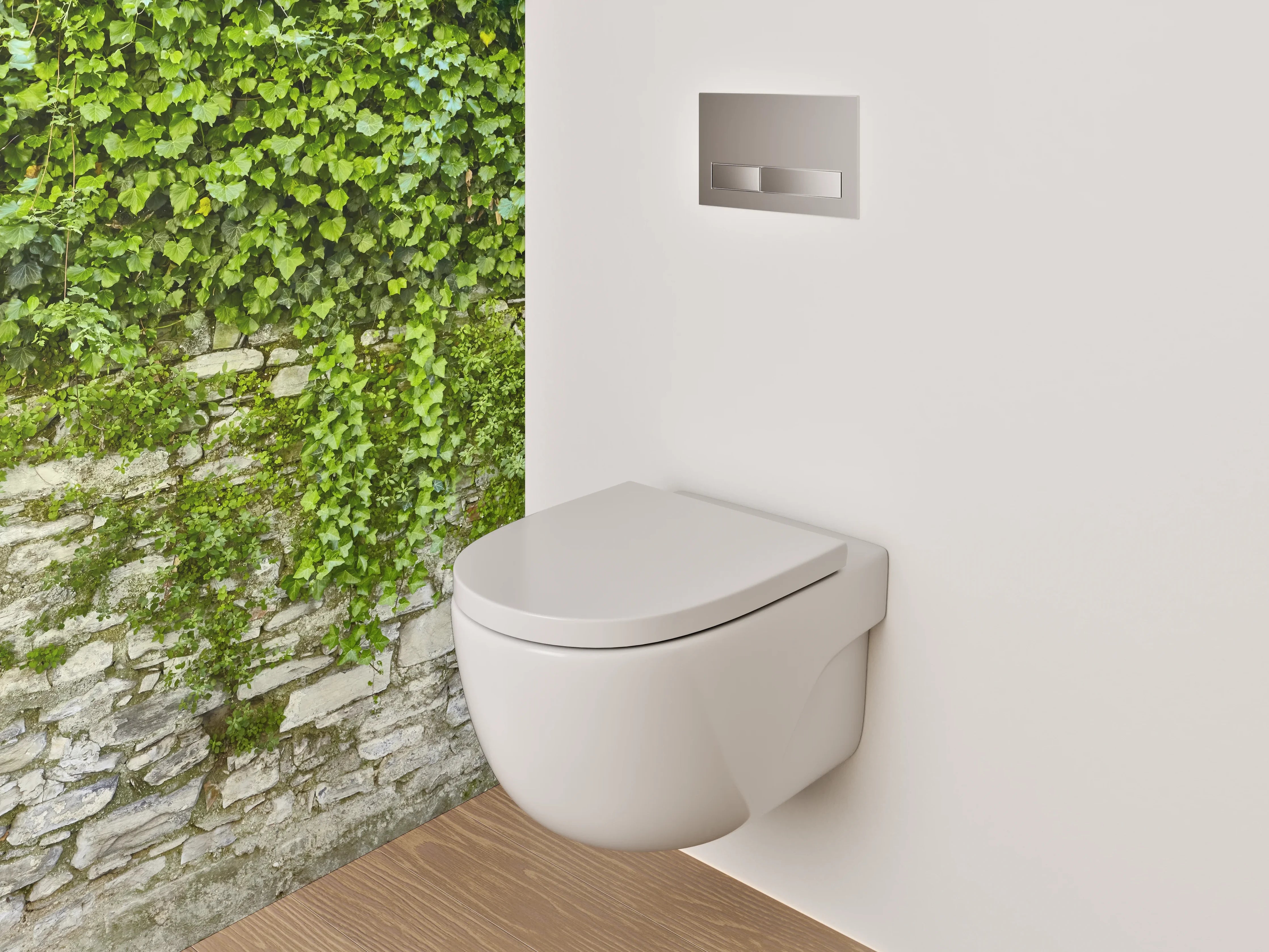 WC-Rückwand - Natursteinmauer mit Efeu