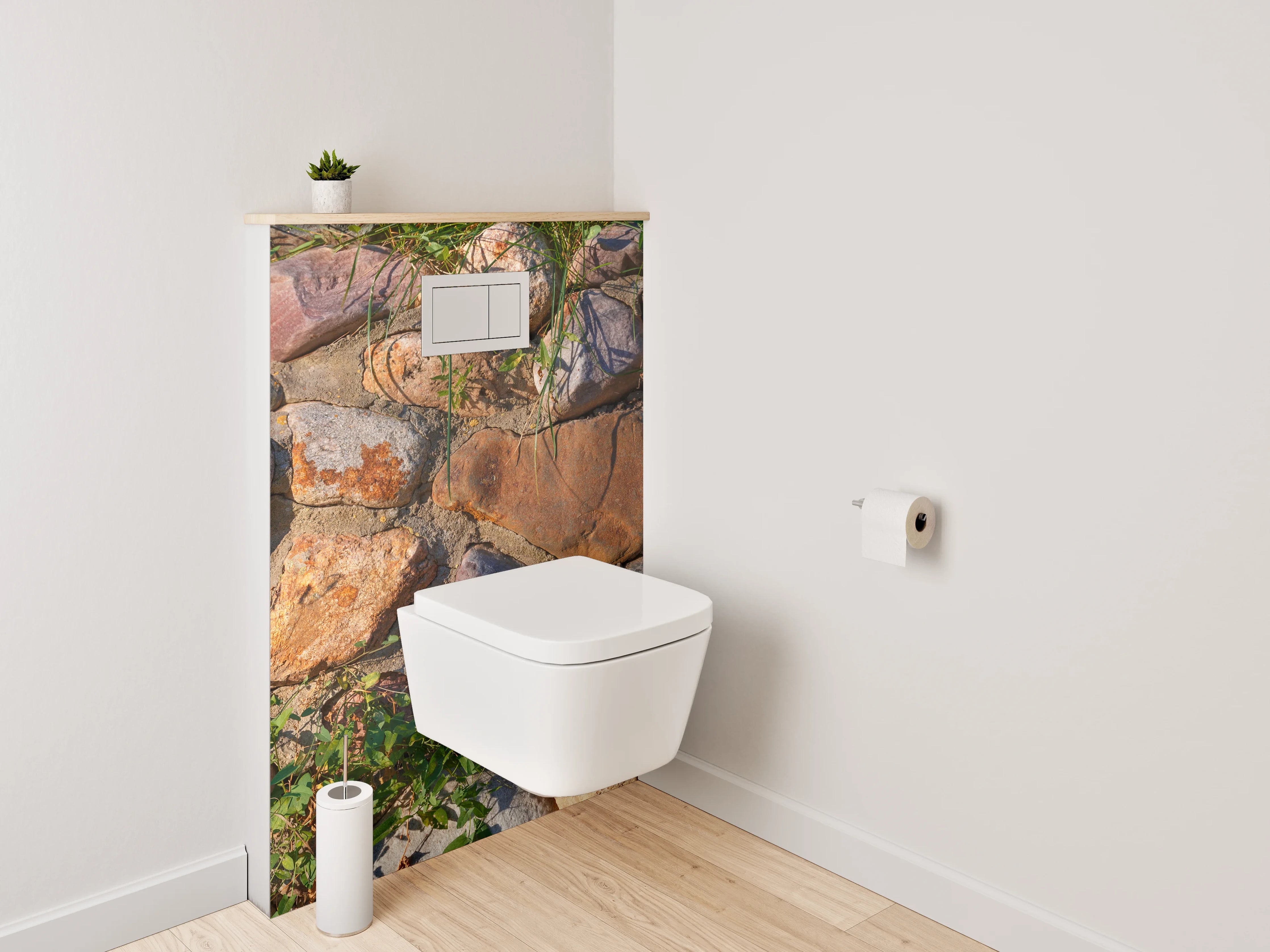 WC-Rückwand - Natursteinmauer mit Pflanzen