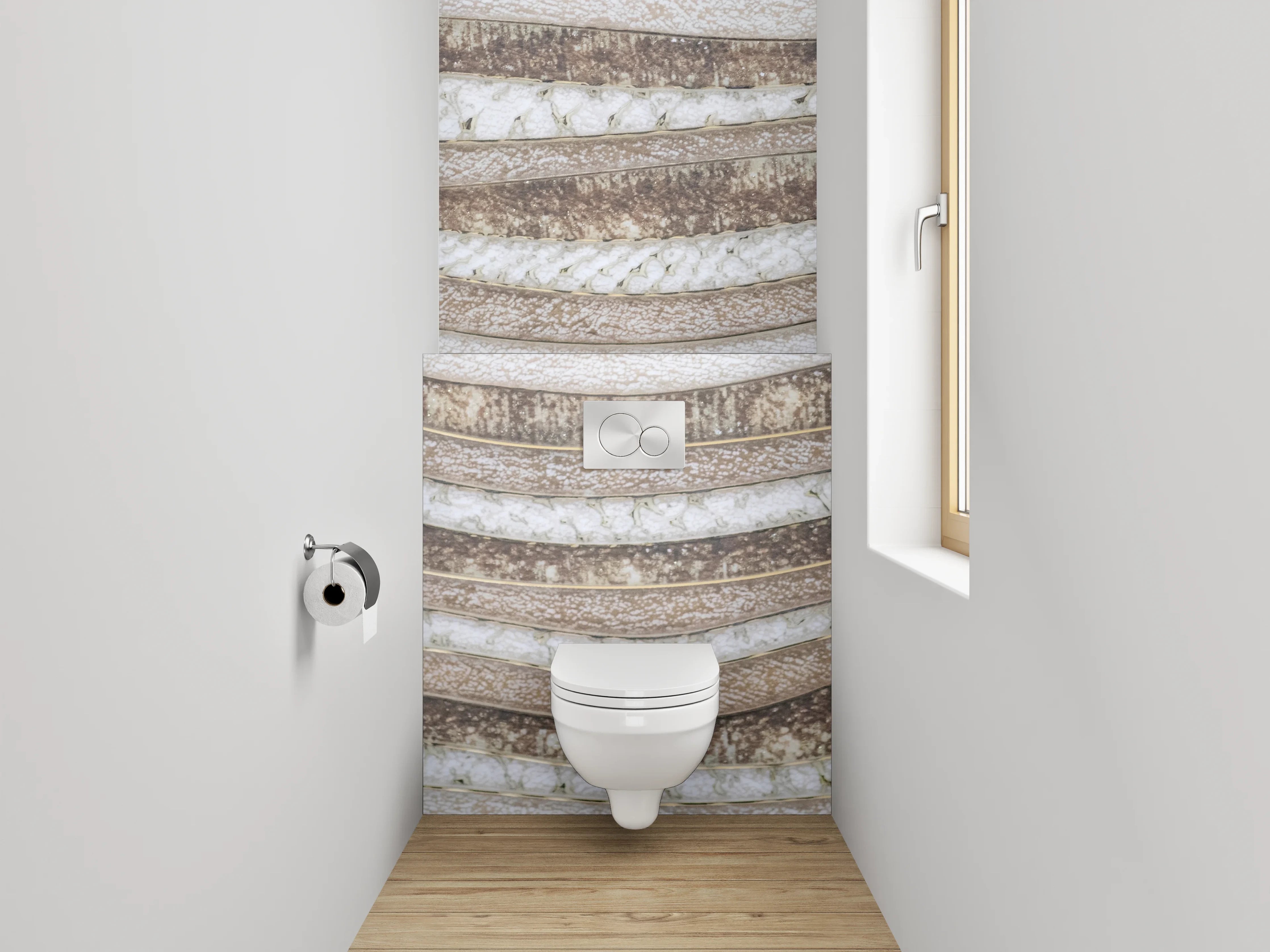 WC-Rückwand - Natursteinwellen in Sand- und Beigetönen