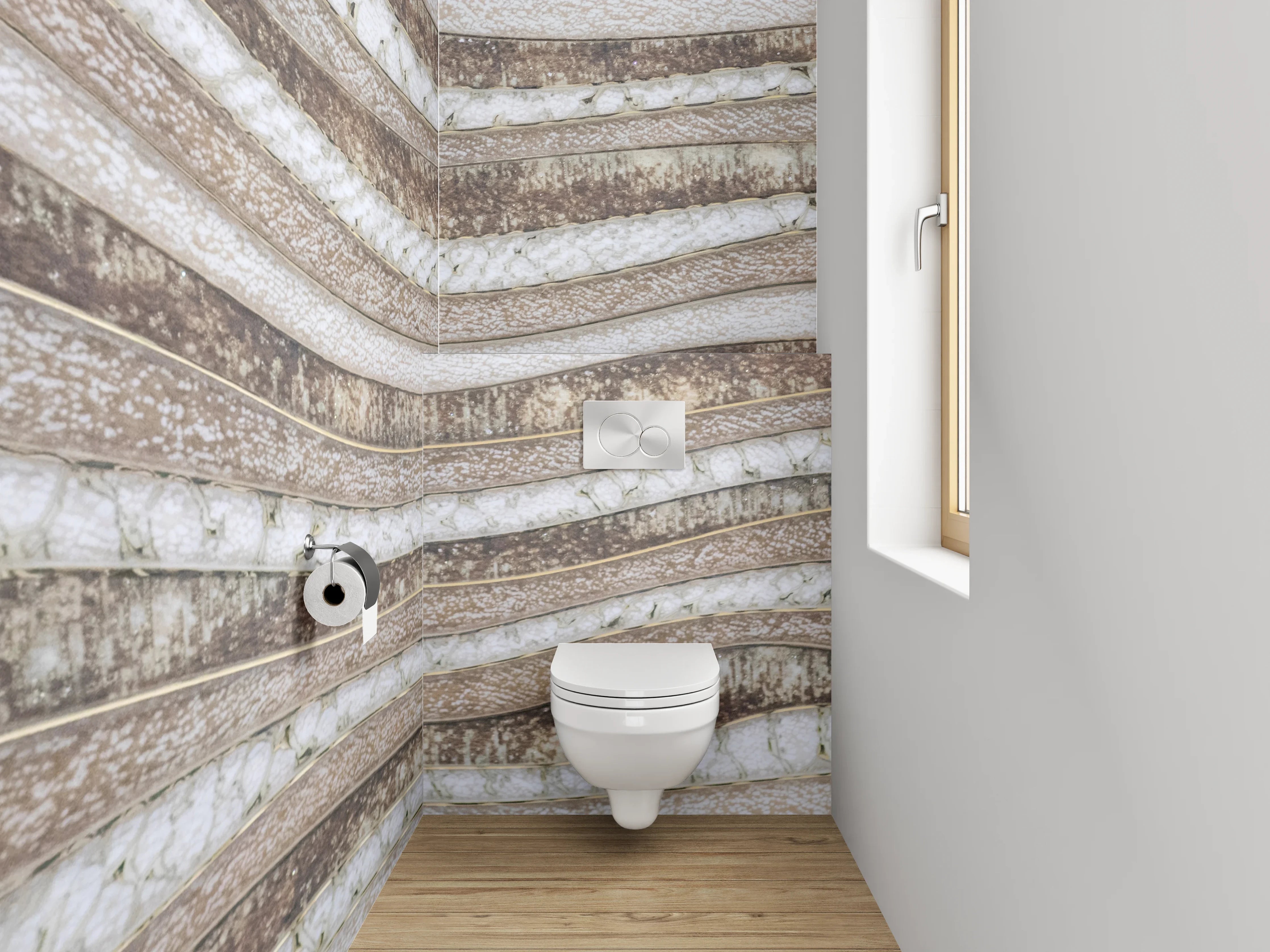 WC-Rückwand - Natursteinwellen in Sand- und Beigetönen