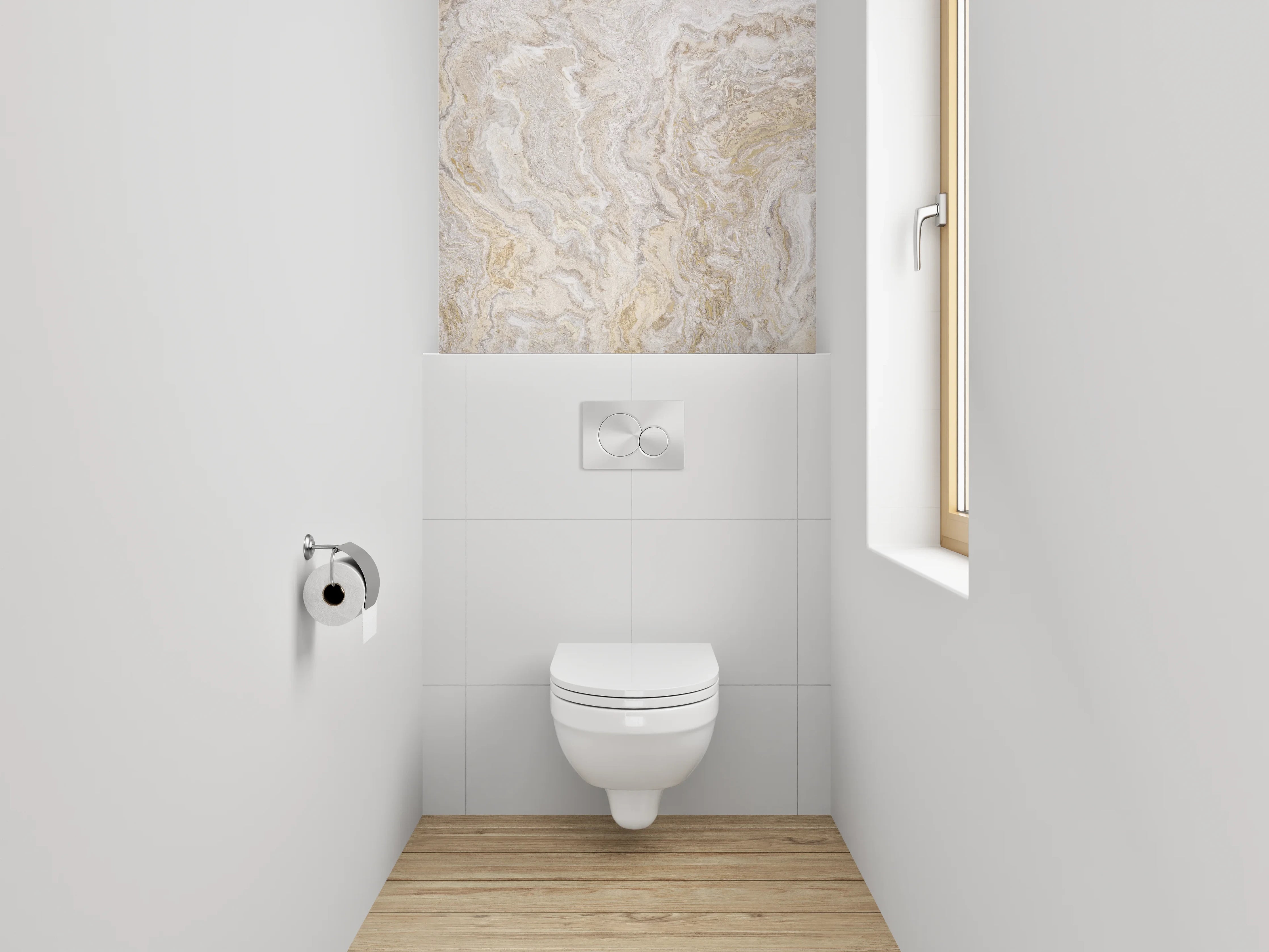WC-Rückwand - Naturweißer Marmor mit feiner Maserung