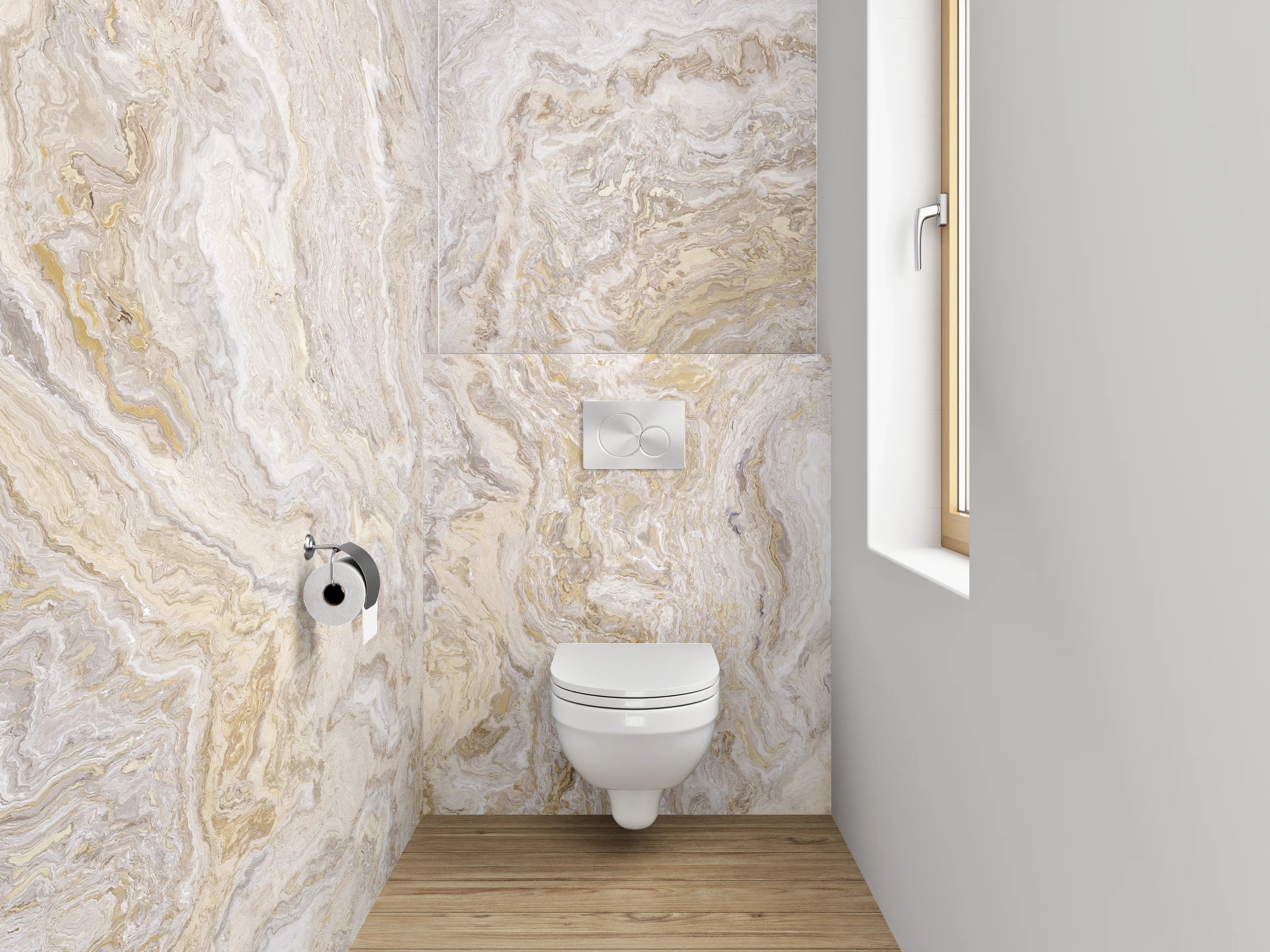 WC-Rückwand - Naturweißer Marmor mit feiner Maserung