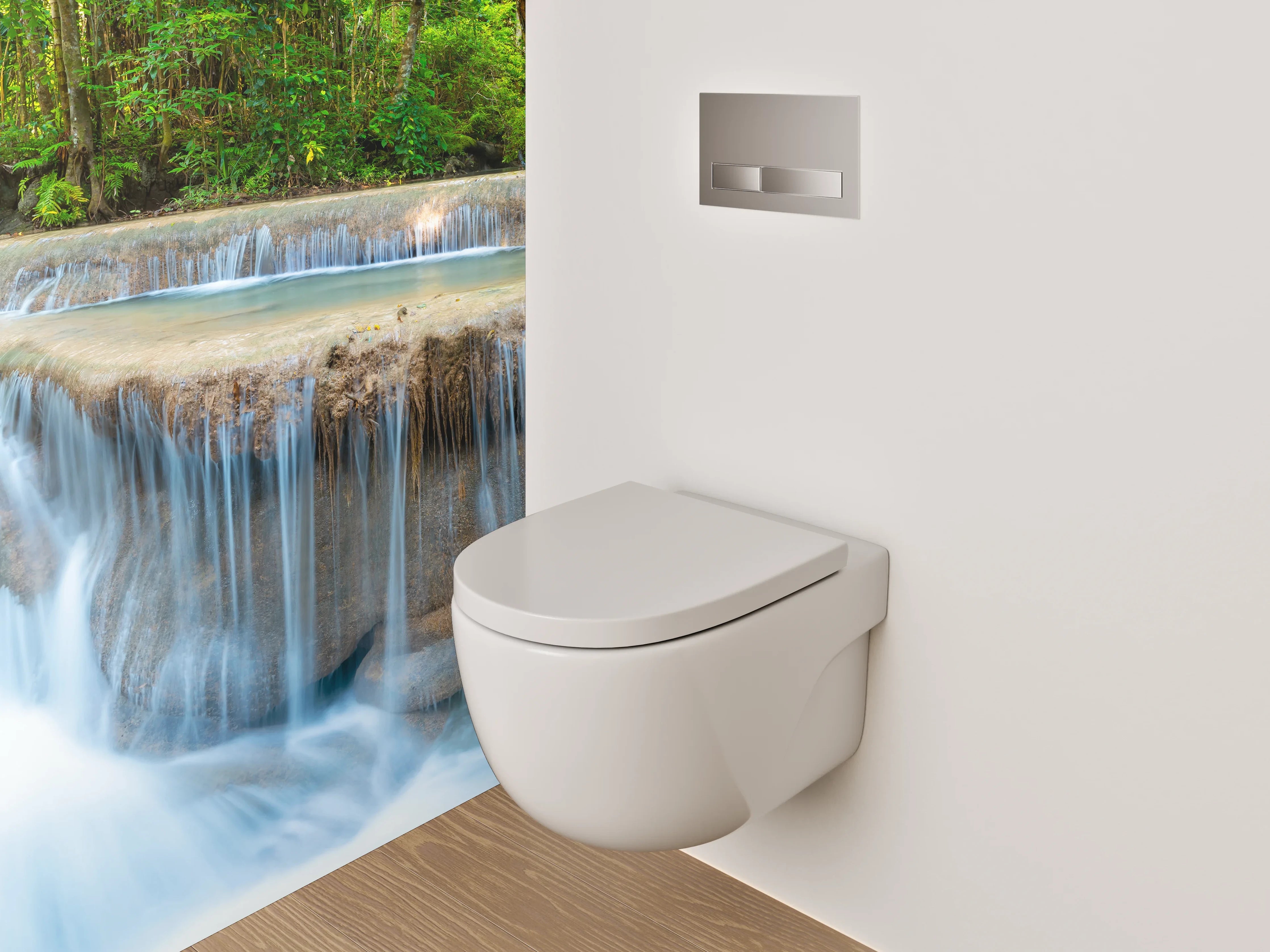 WC-Rückwand - Nebelgraue Wasserfälle im weißen Urwald