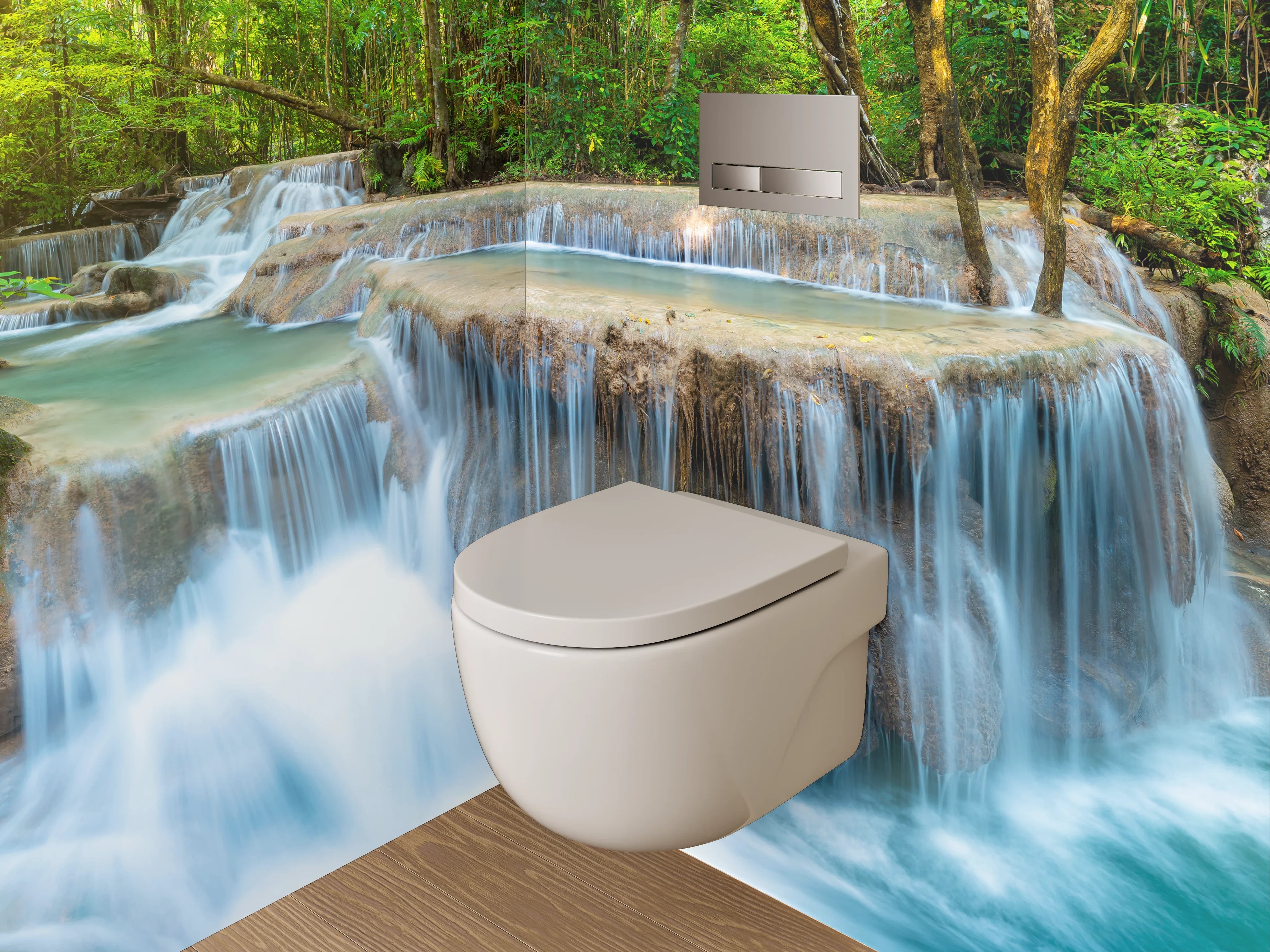 WC-Rückwand - Nebelgraue Wasserfälle im weißen Urwald