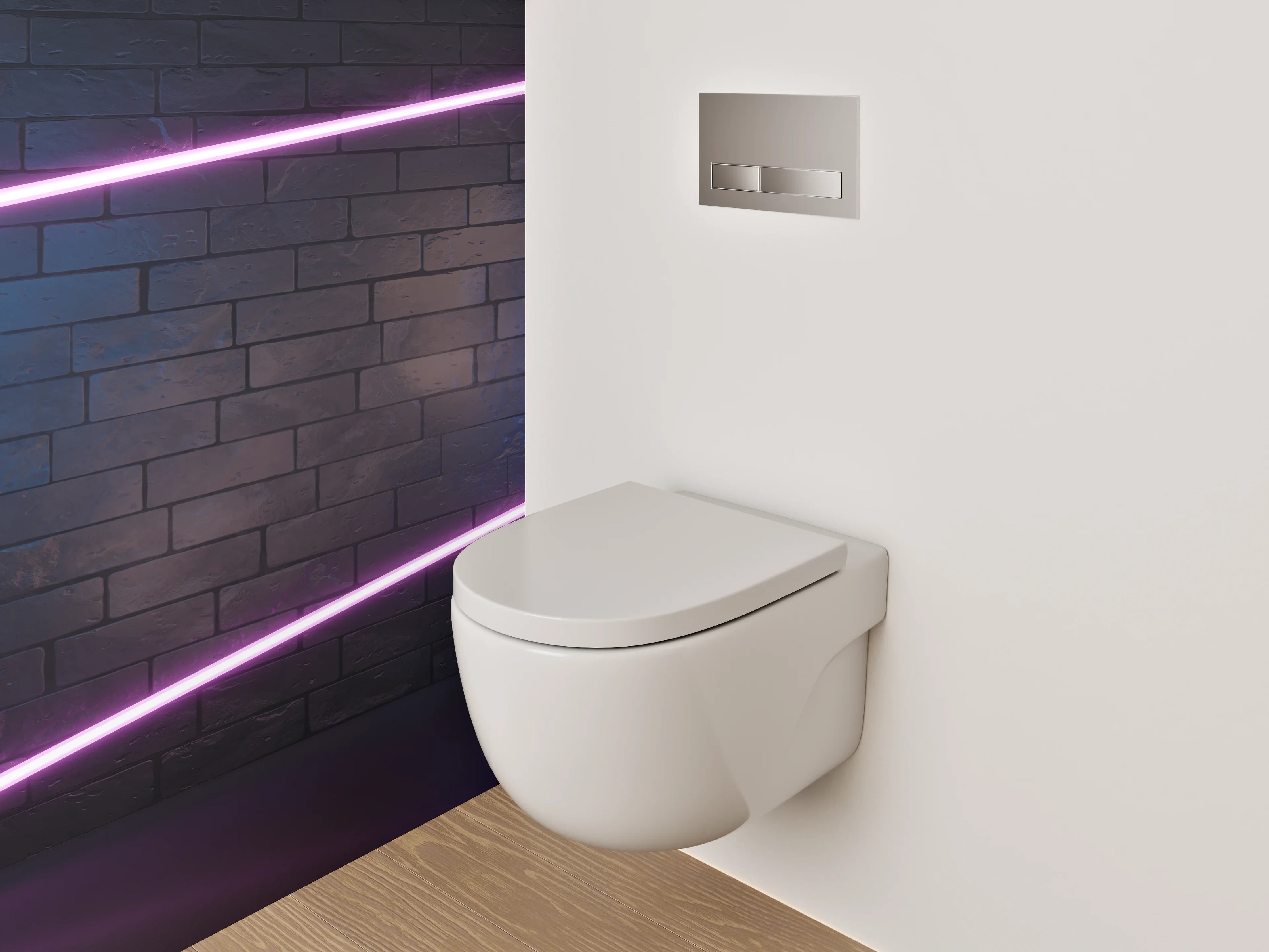 WC-Rückwand - Neon Lichter auf Ziegelwand – Modernes Design