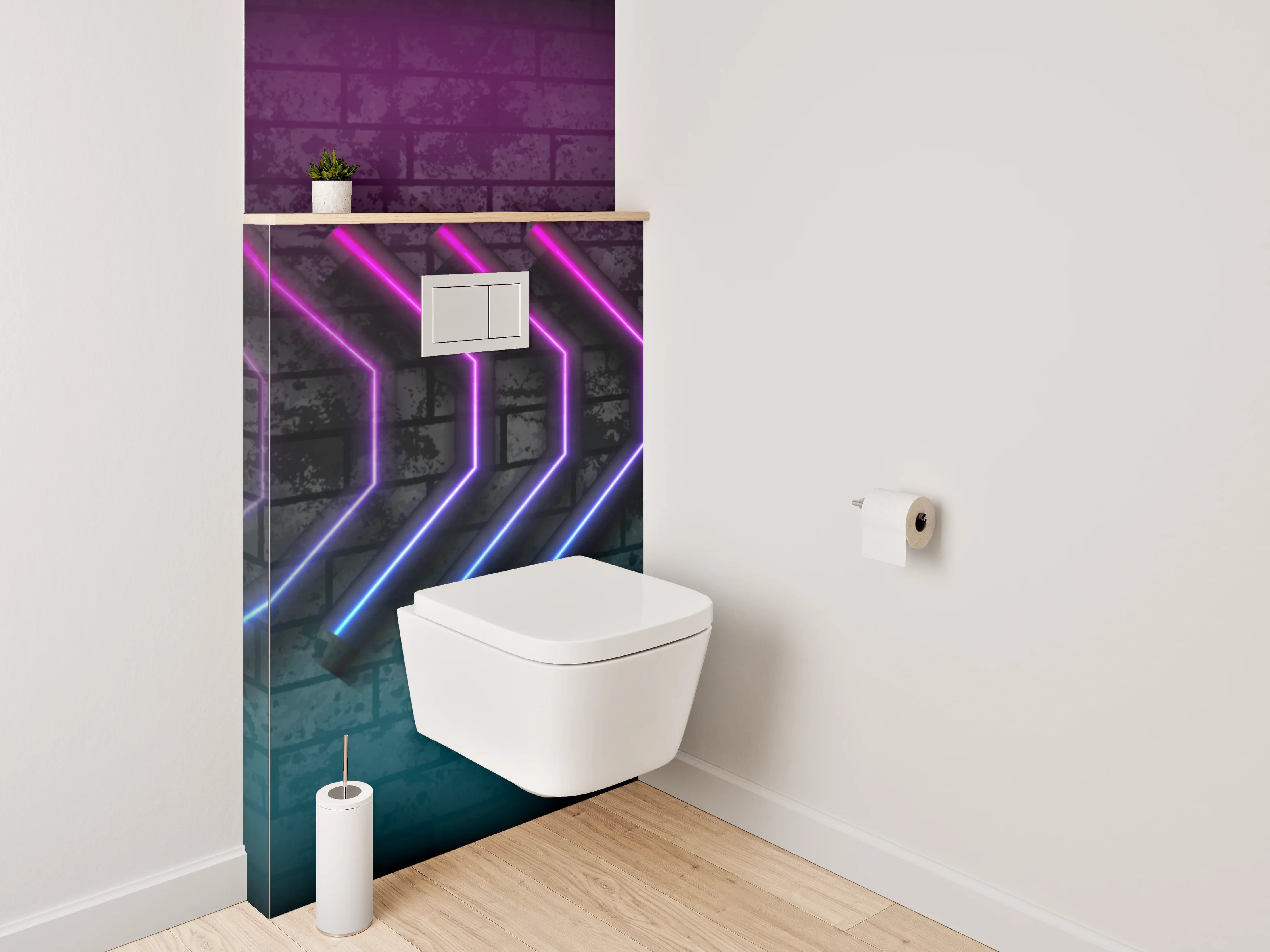 WC-Rückwand - Neon-Pfeile auf Ziegelwand – Retro Kunst
