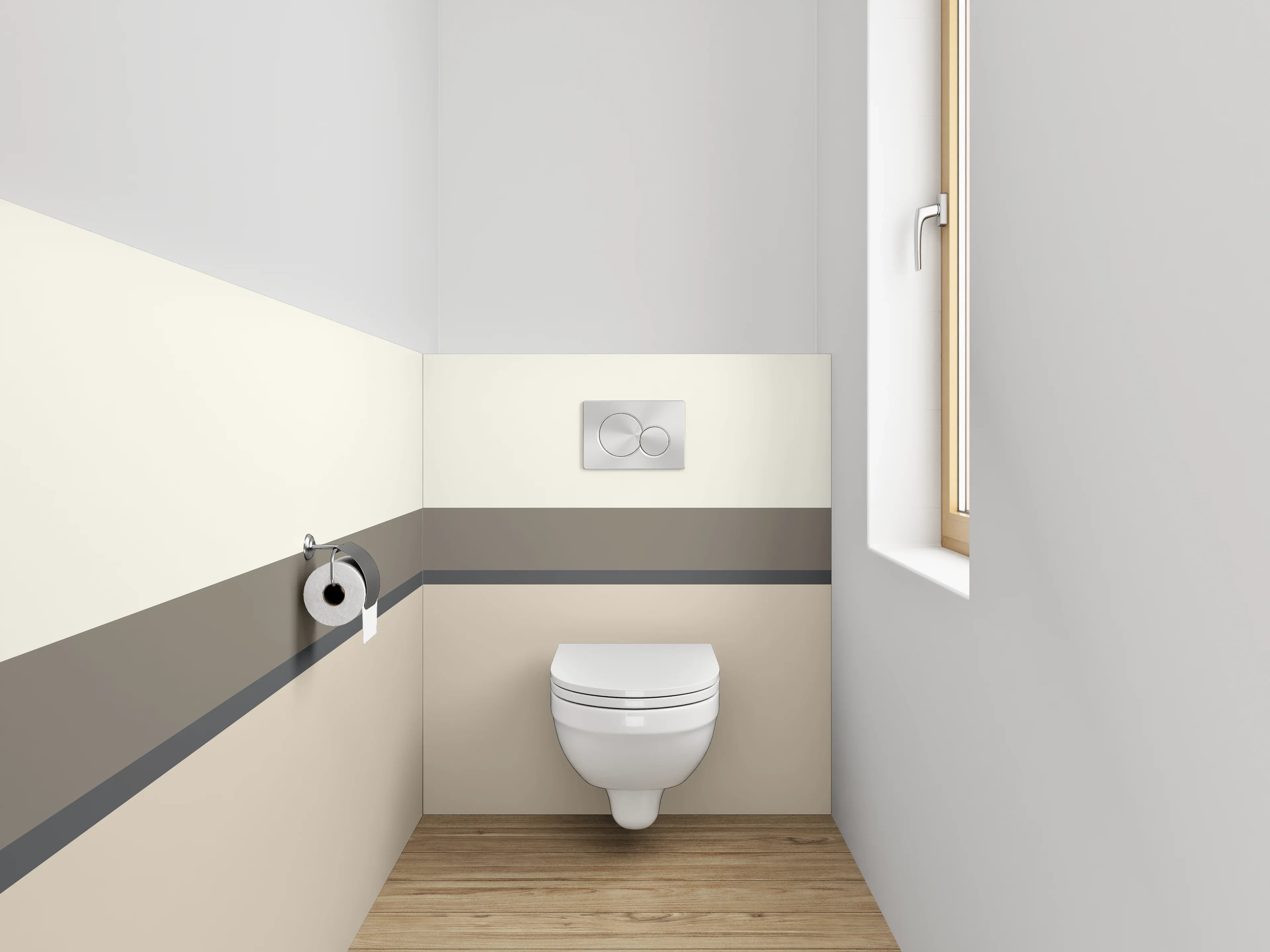 WC-Rückwand - Neutrale Farbstreifen, Beige und Grau