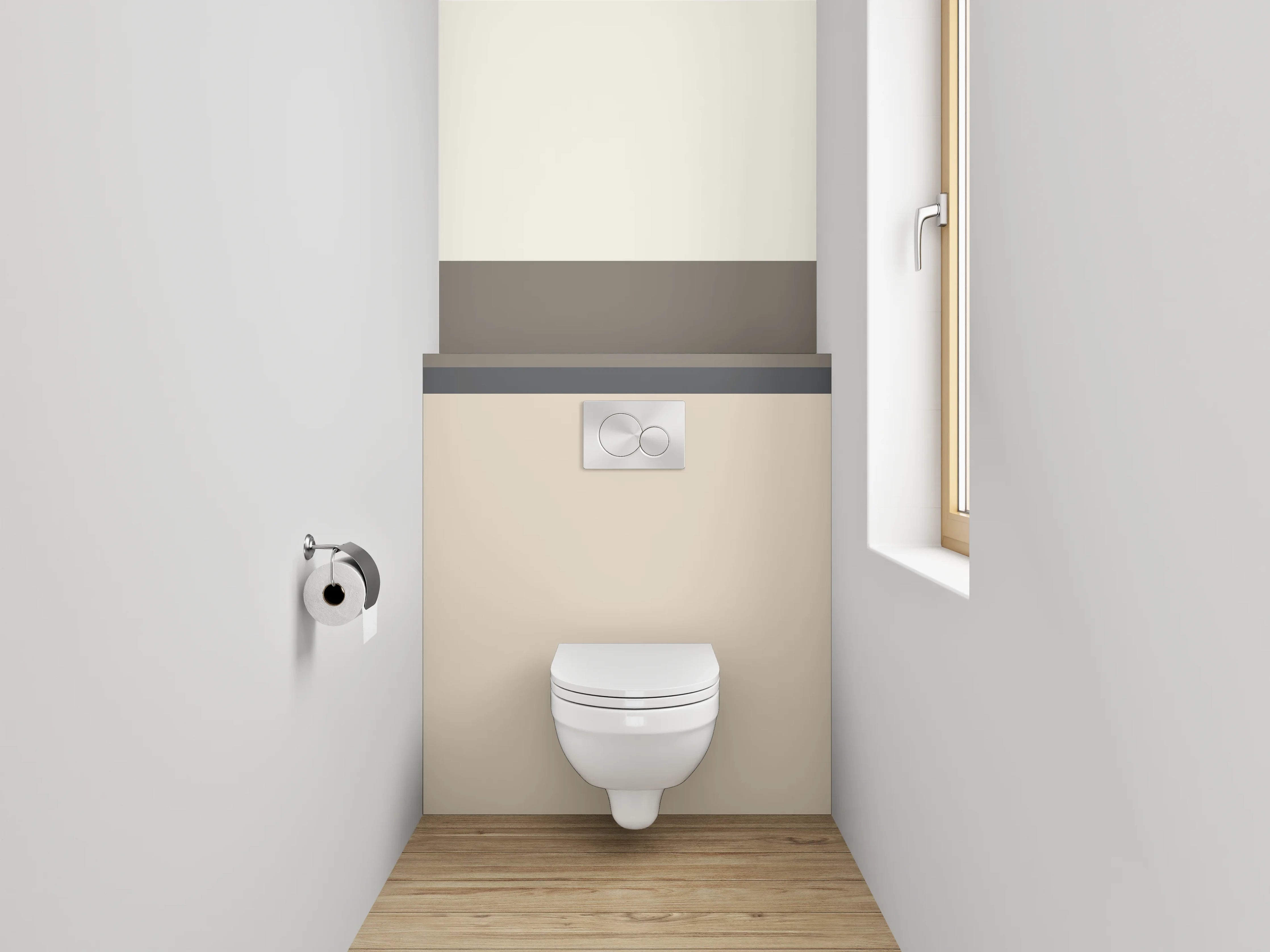 WC-Rückwand - Neutrale Farbstreifen, Beige und Grau