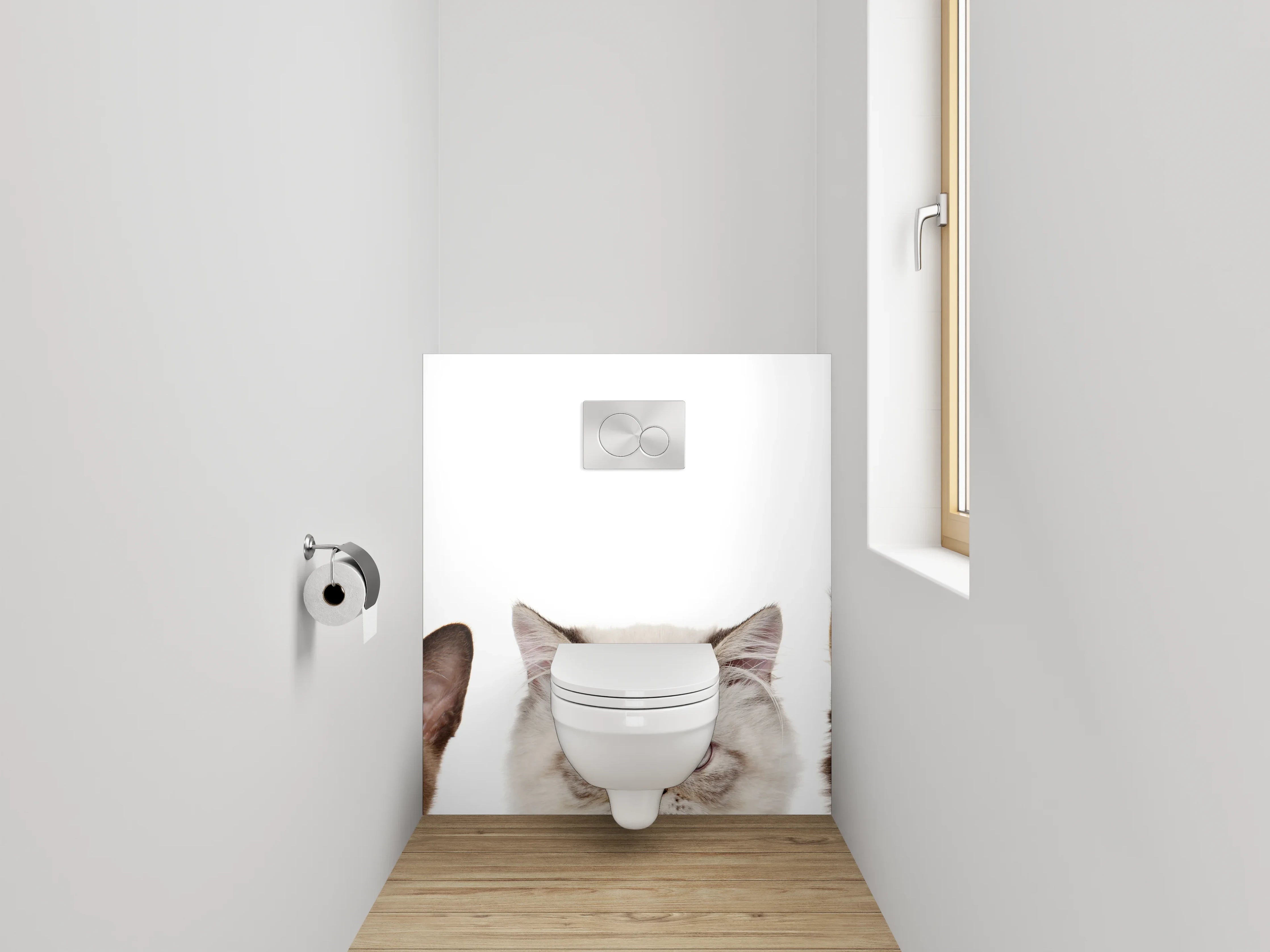 WC-Rückwand - Niedliche Katzenköpfe auf Weiß