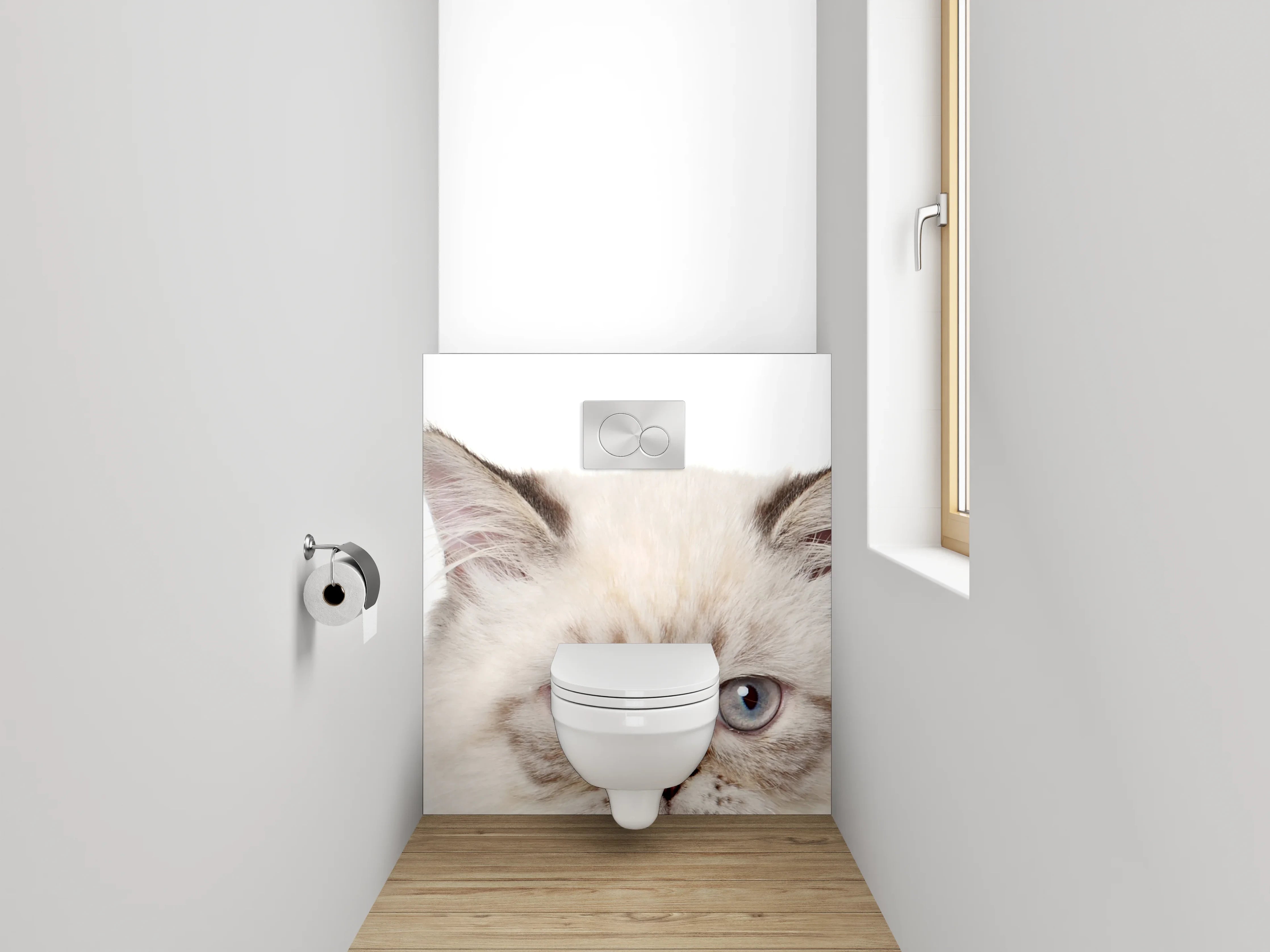 WC-Rückwand - Niedliche Katzenköpfe auf Weiß