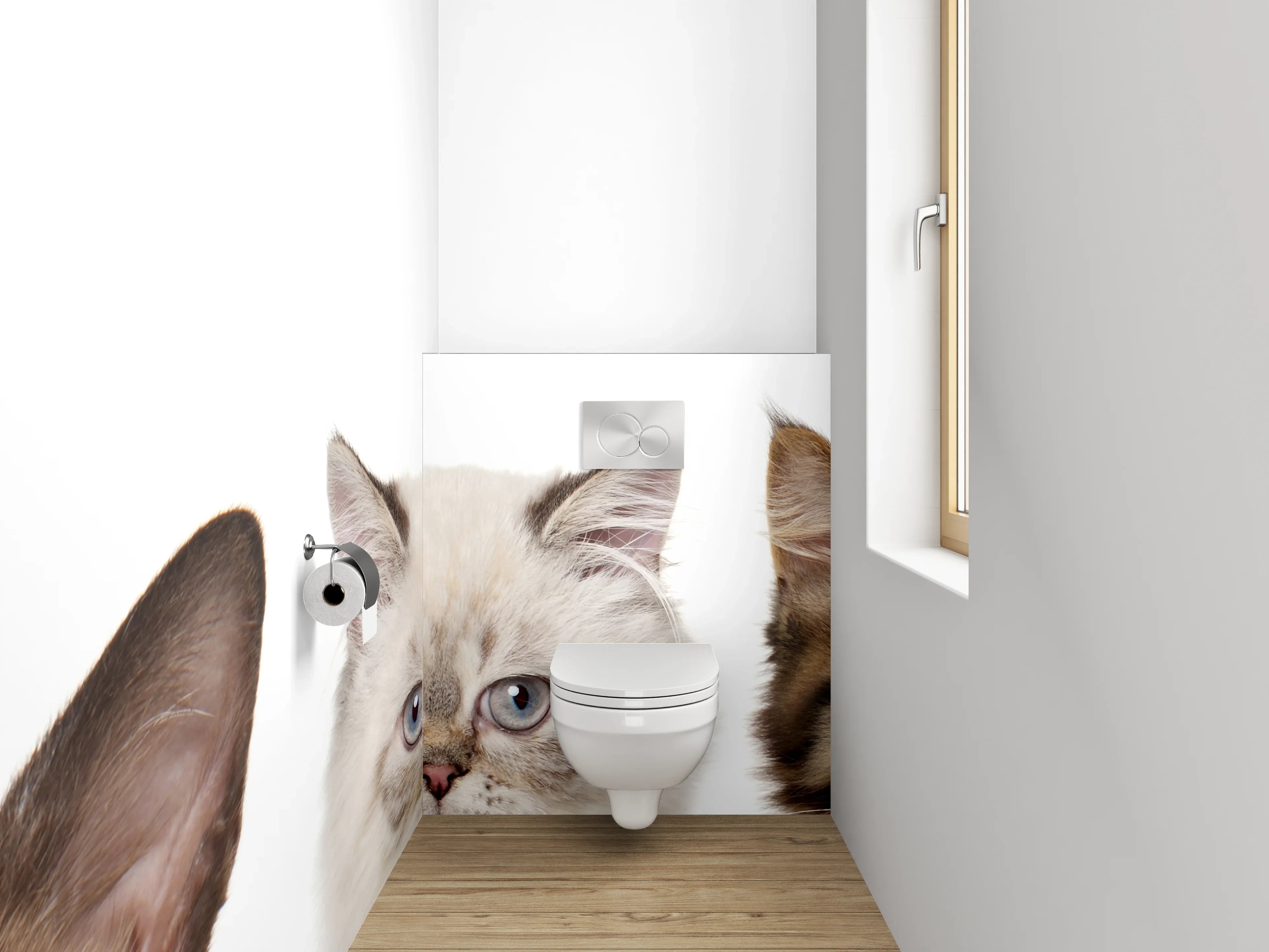 WC-Rückwand - Niedliche Katzenköpfe auf Weiß