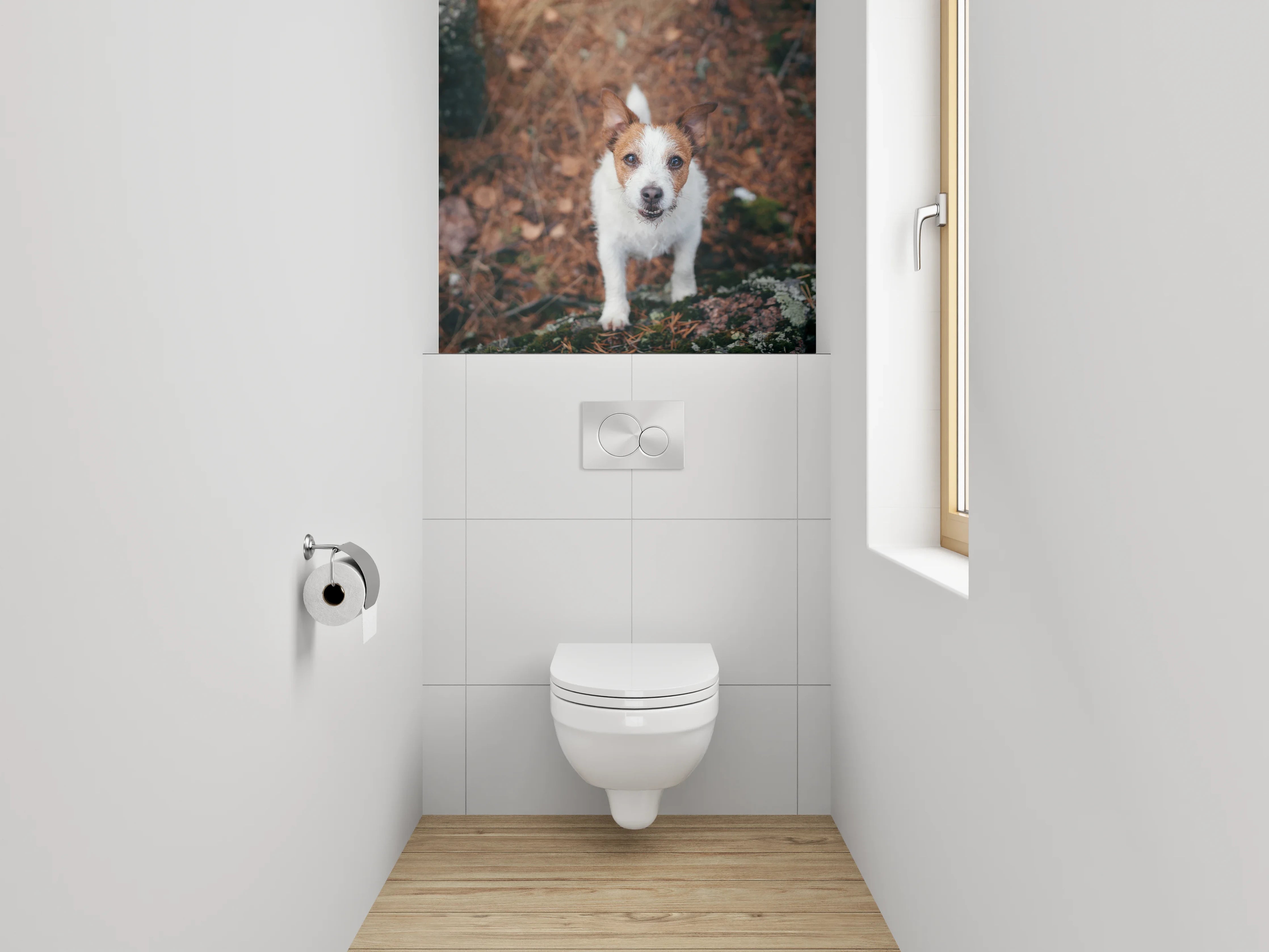 WC-Rückwand - Niedlicher Terrier im herbstlichen Wald