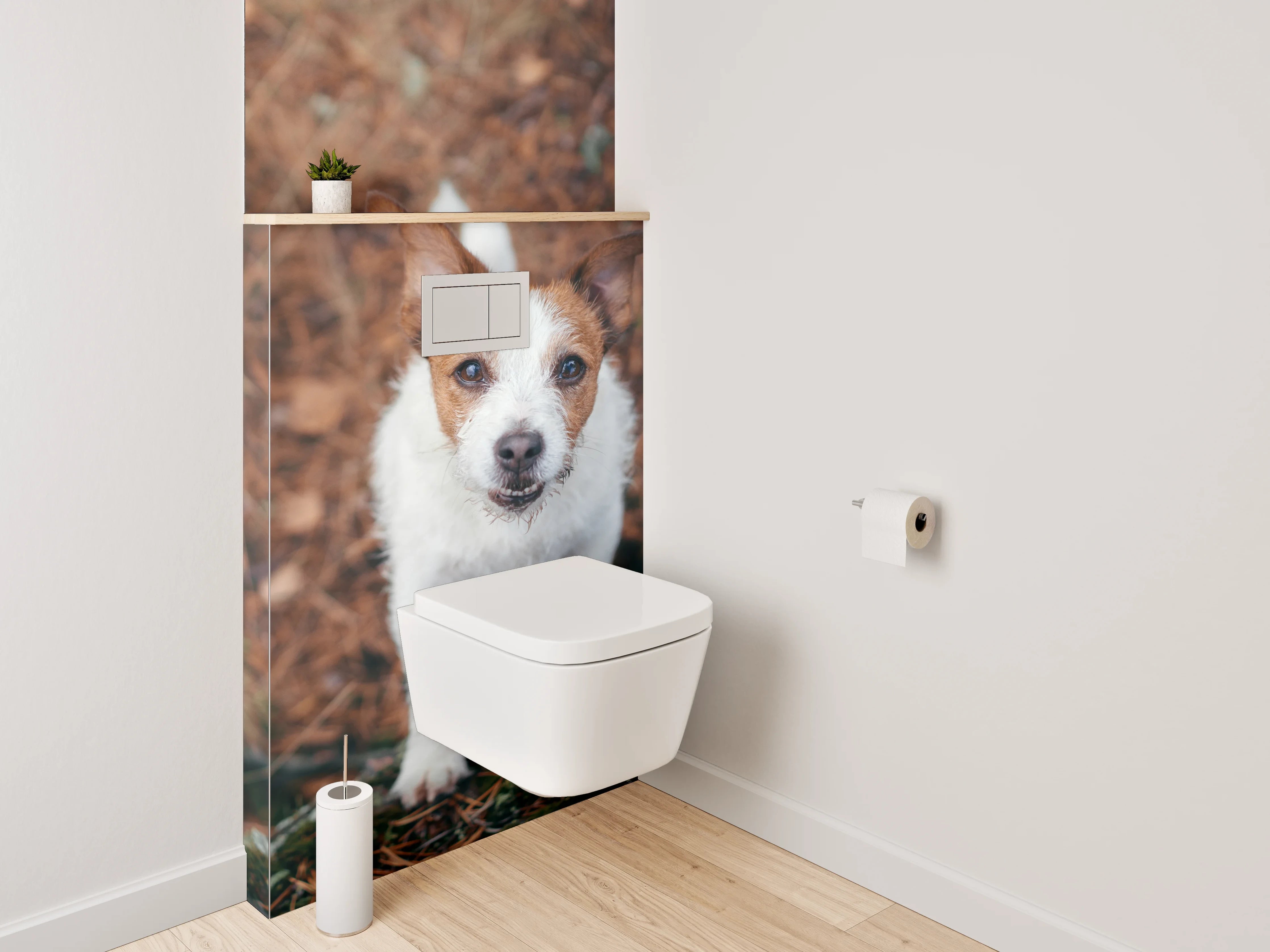 WC-Rückwand - Niedlicher Terrier im herbstlichen Wald