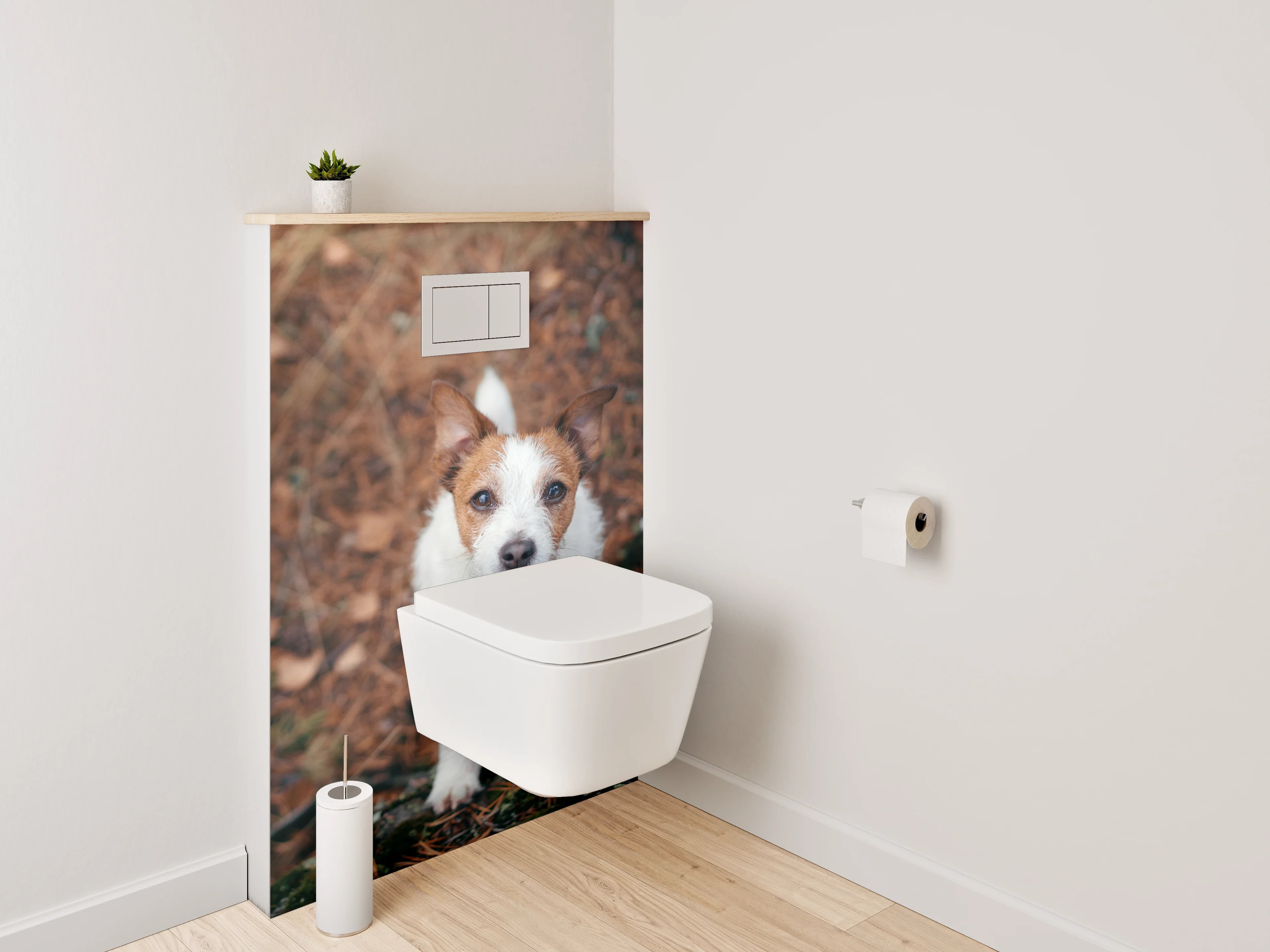WC-Rückwand - Niedlicher Terrier im herbstlichen Wald