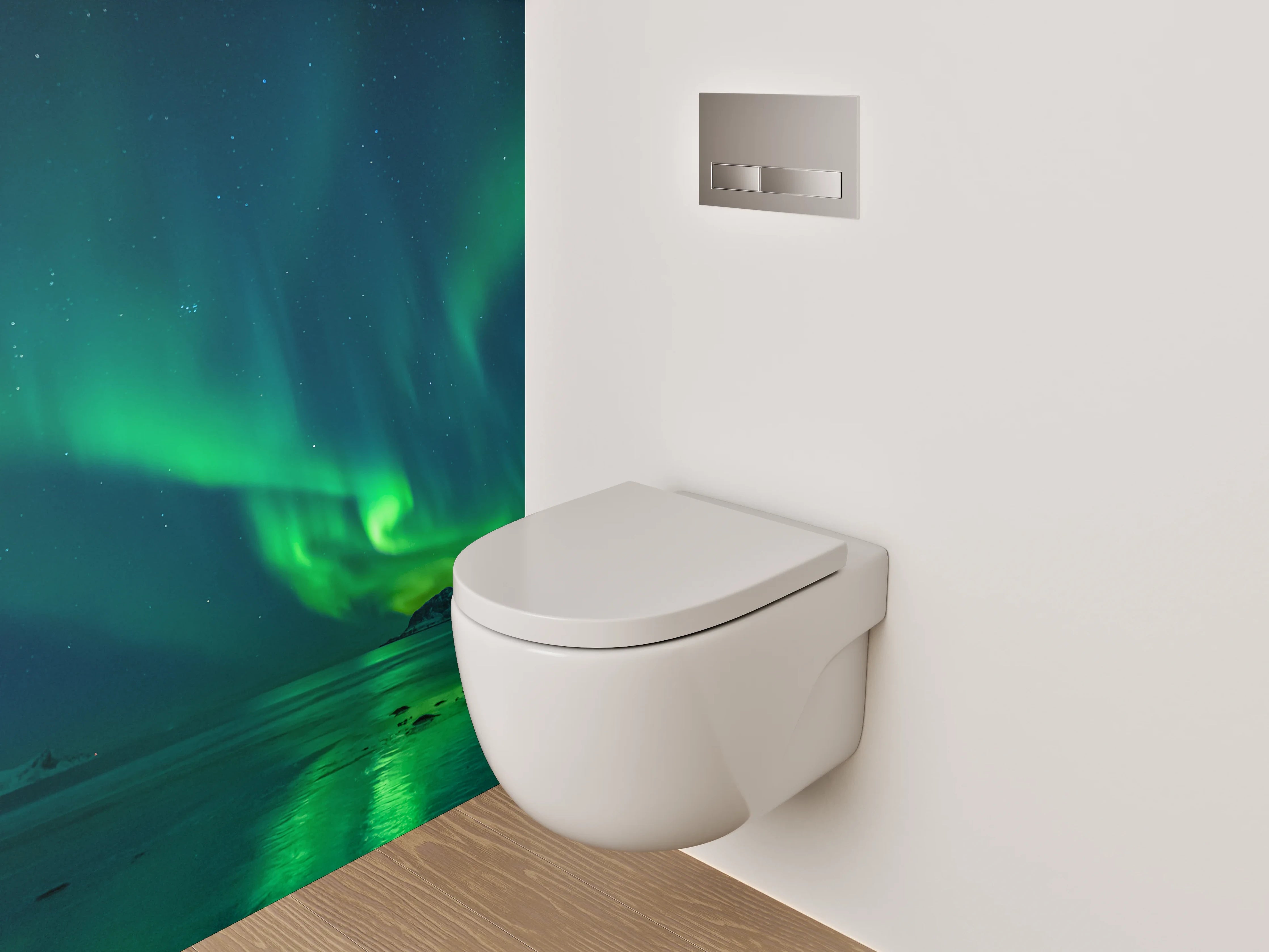 WC-Rückwand - Nordlicht über verschneiten Bergen