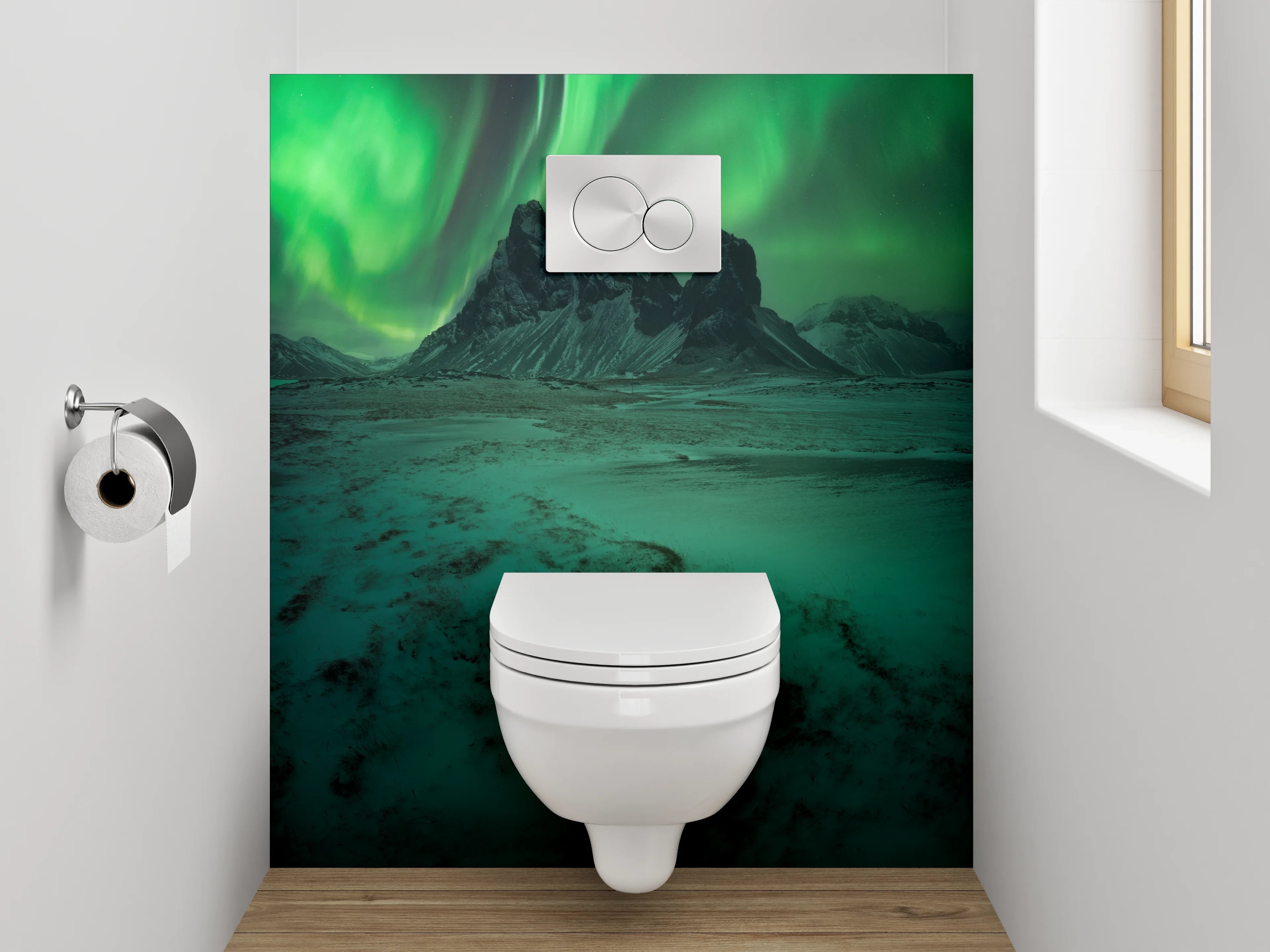 WC-Rückwand - Nordlichter am Berg – Grünes Polarlicht