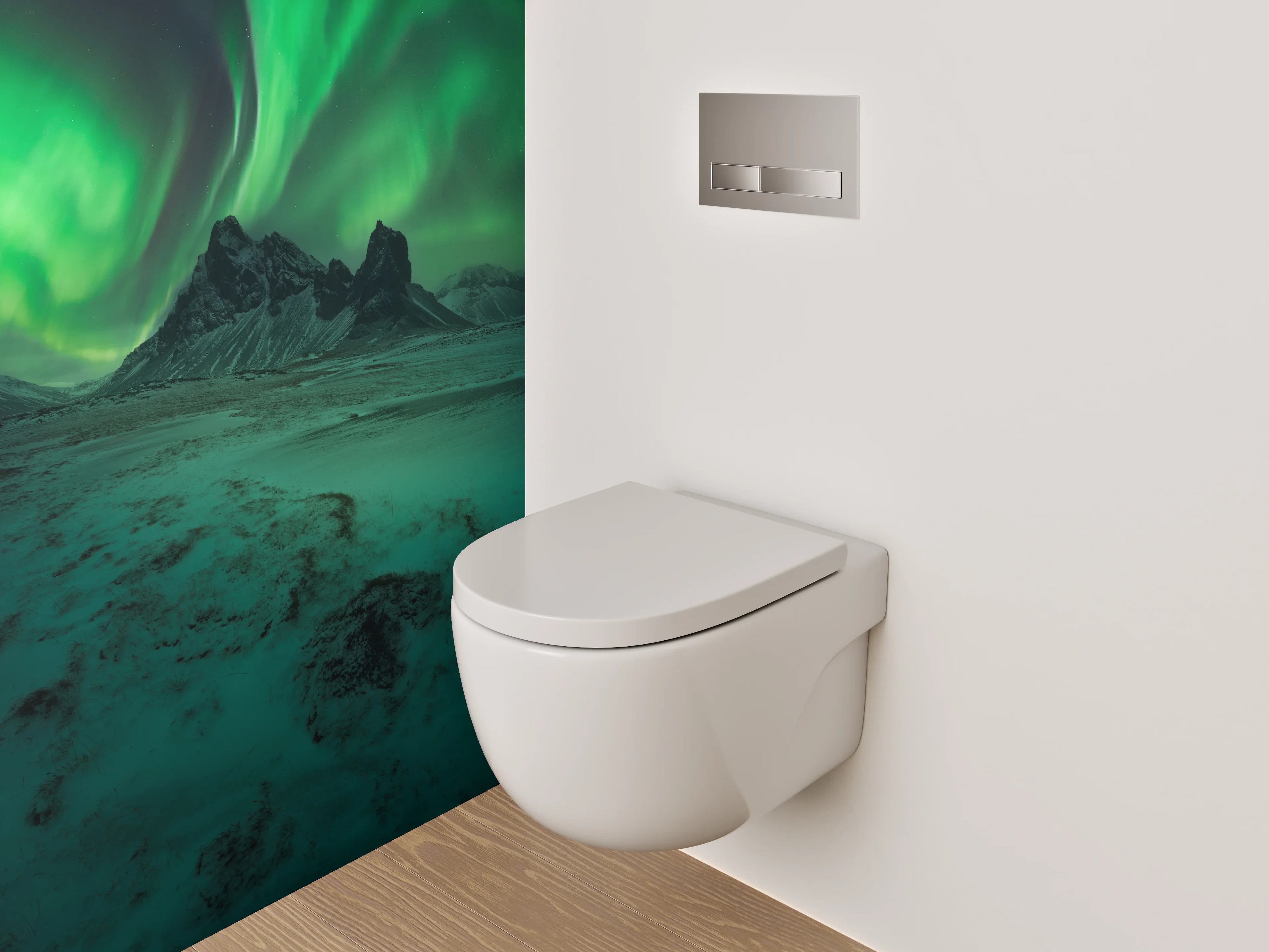 WC-Rückwand - Nordlichter am Berg – Grünes Polarlicht