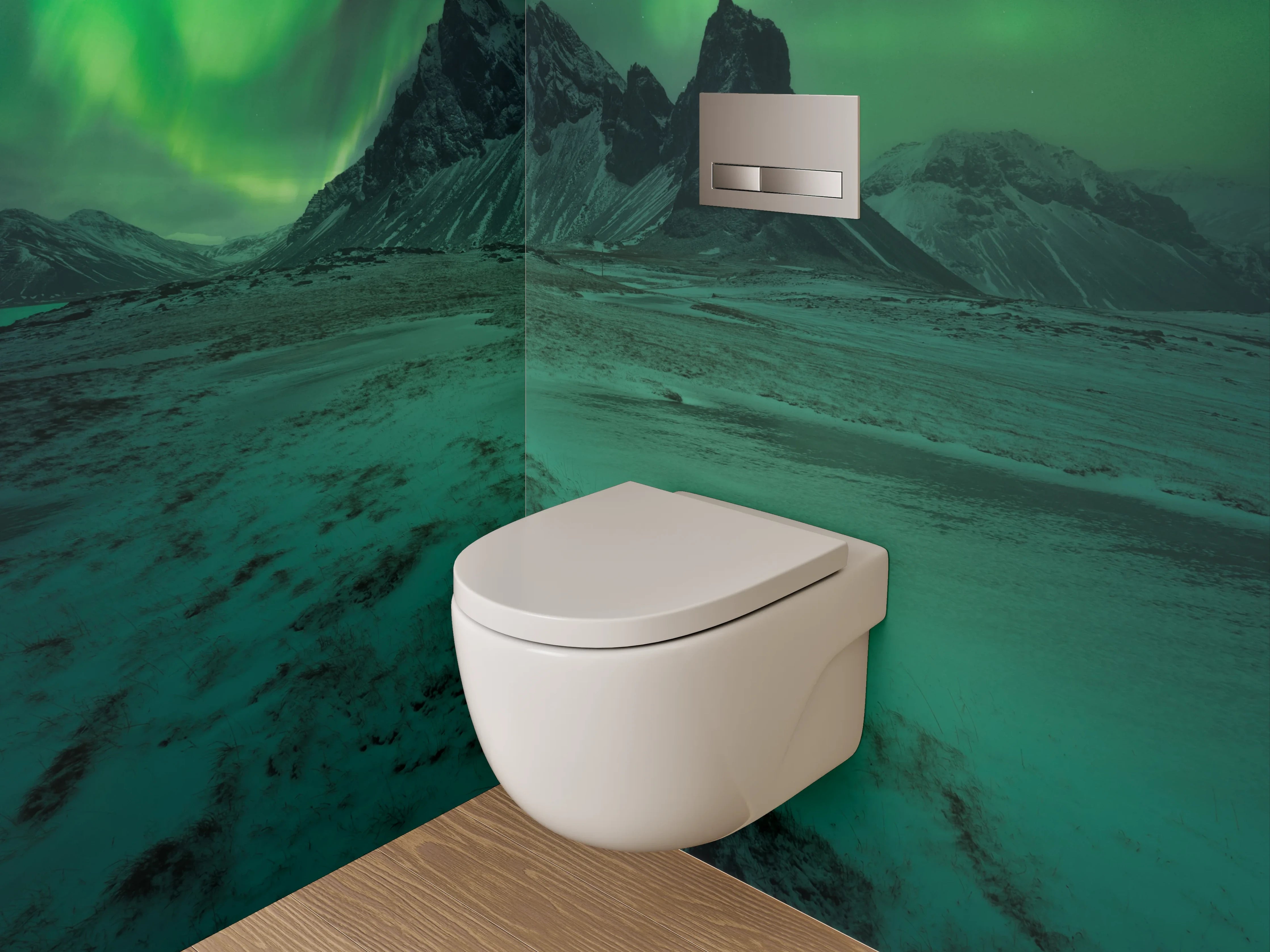 WC-Rückwand - Nordlichter am Berg – Grünes Polarlicht
