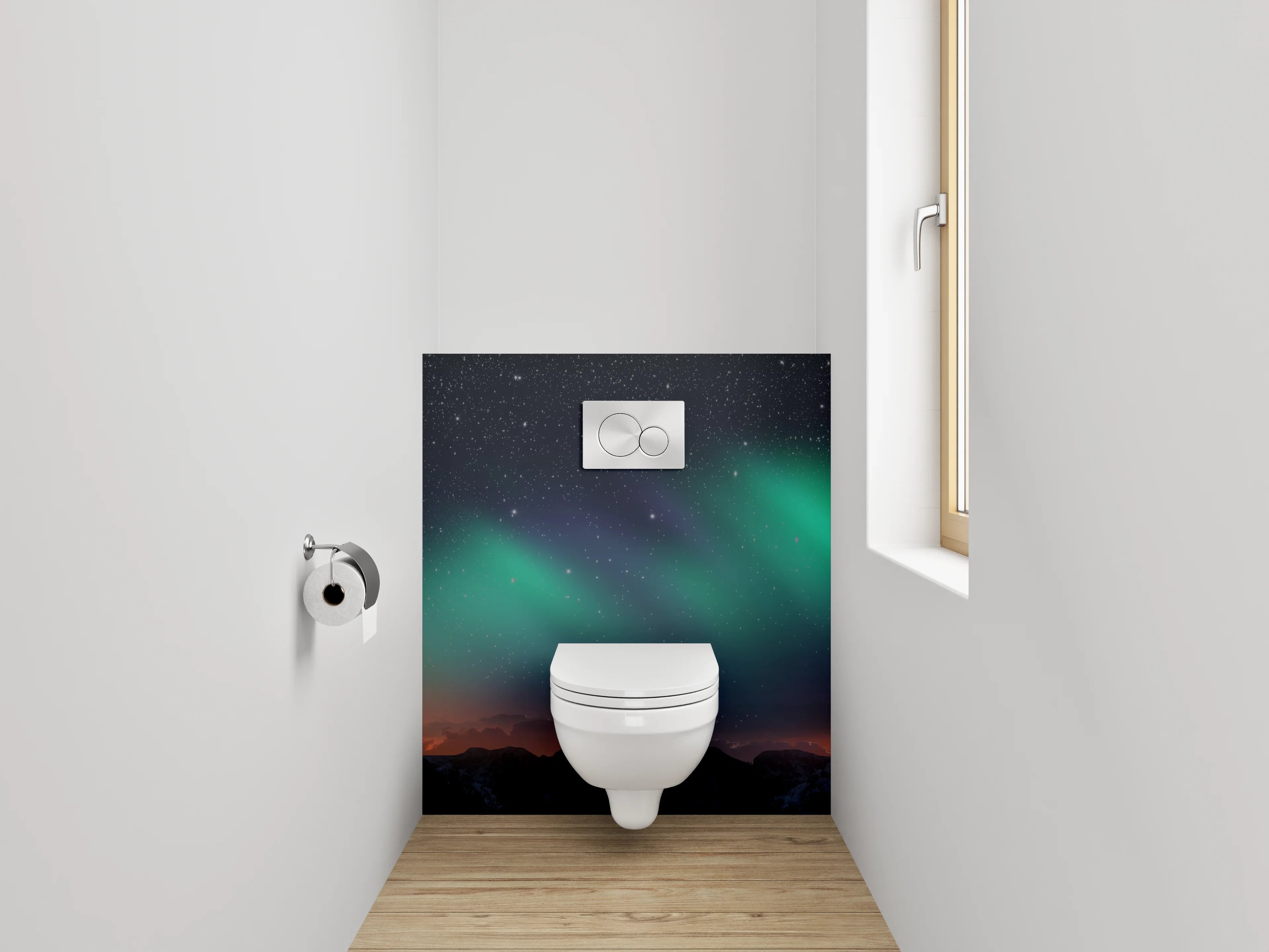 WC-Rückwand - Nordlichter über Berglandschaft Panorama
