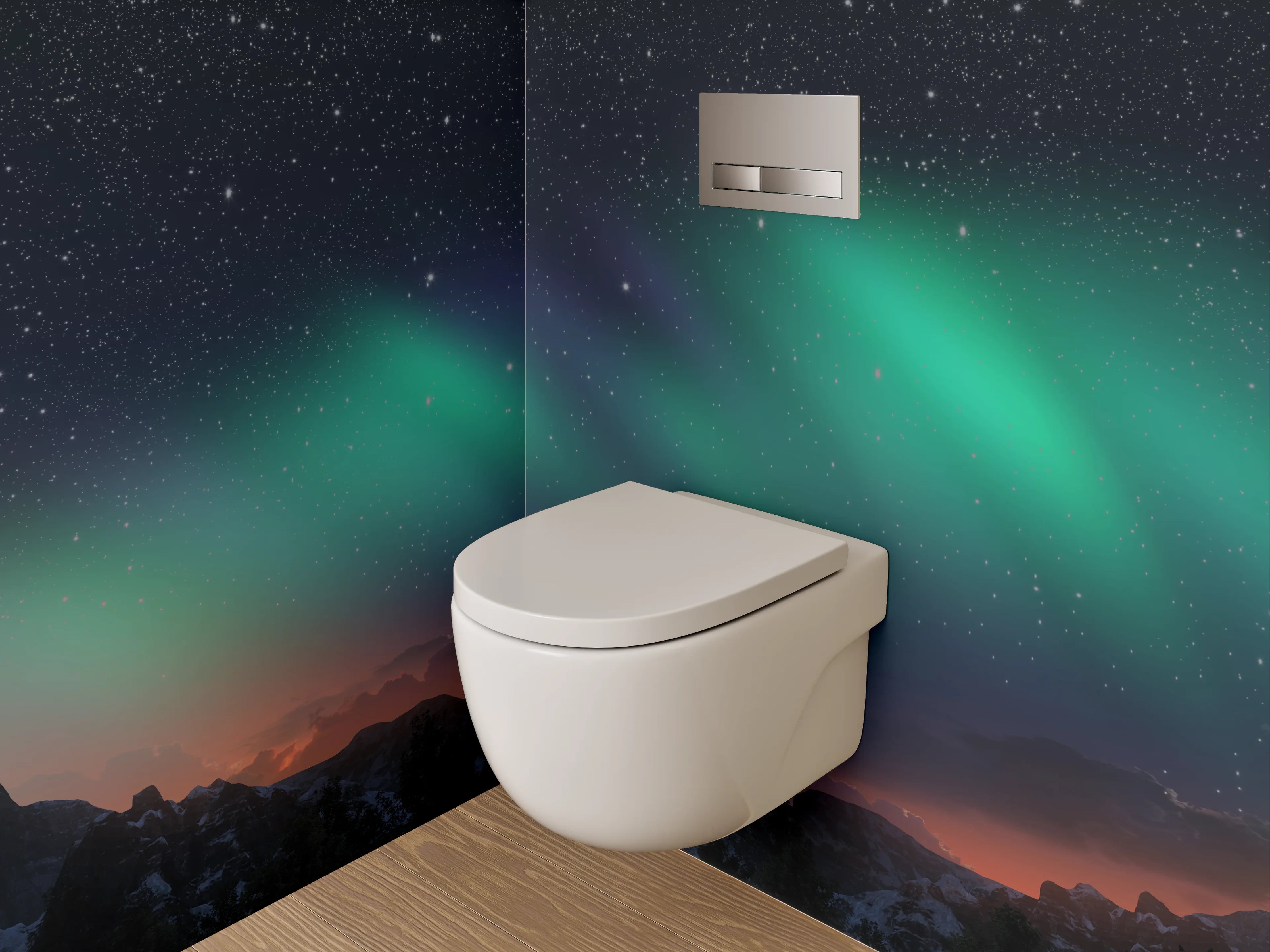 WC-Rückwand - Nordlichter über Berglandschaft Panorama
