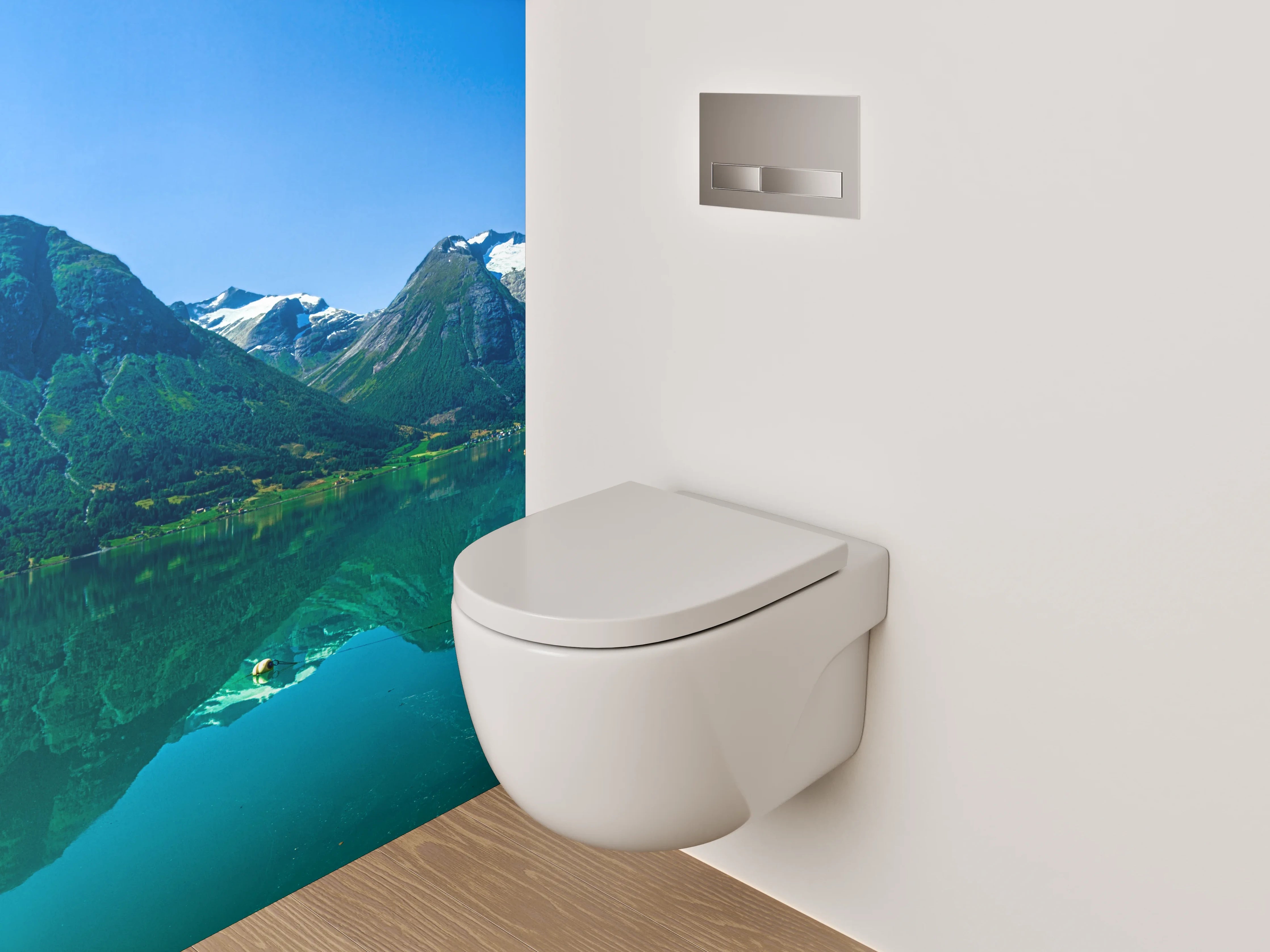 WC-Rückwand - Norwegischer Bergsee mit Booten