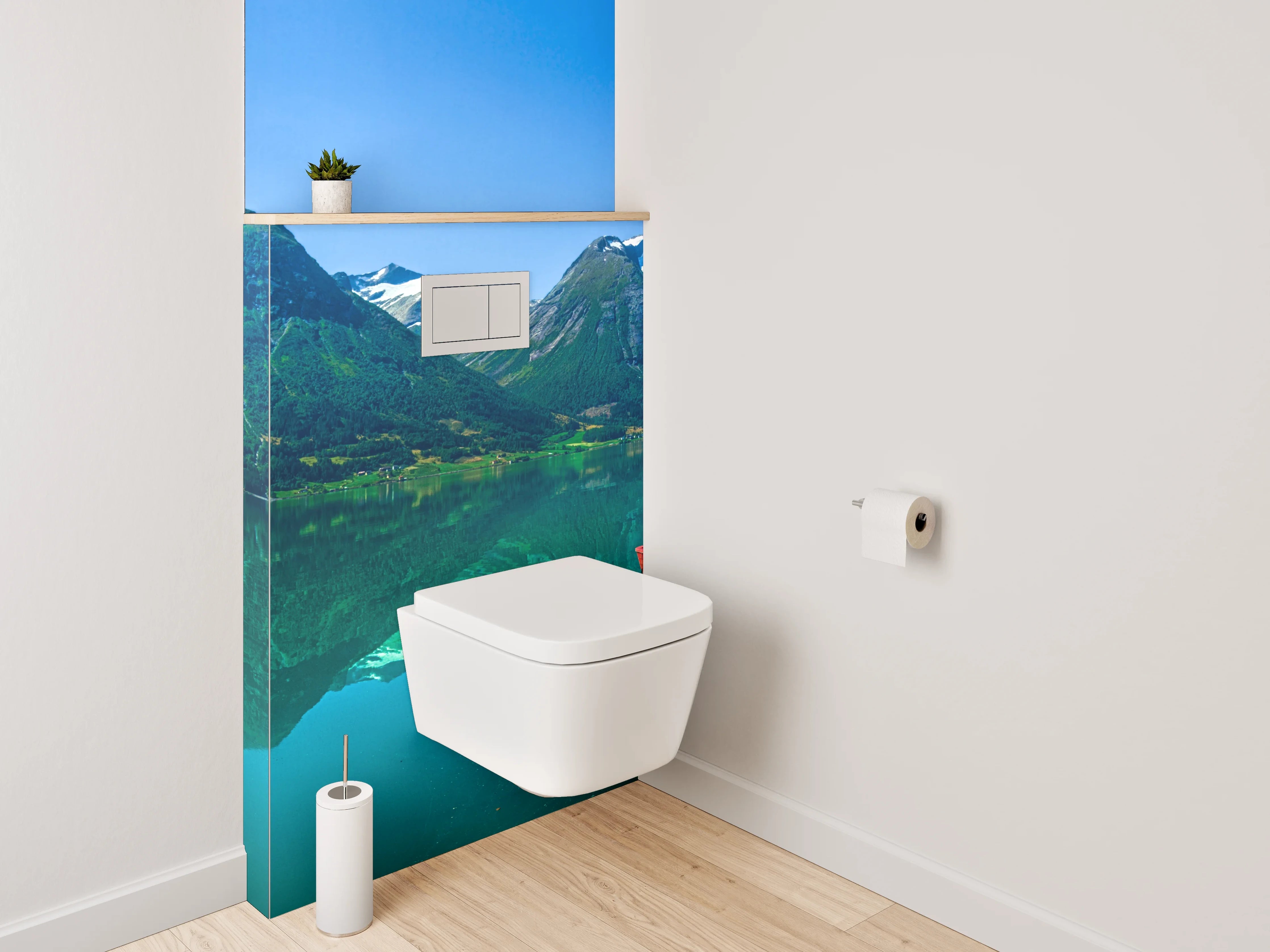 WC-Rückwand - Norwegischer Bergsee mit Booten