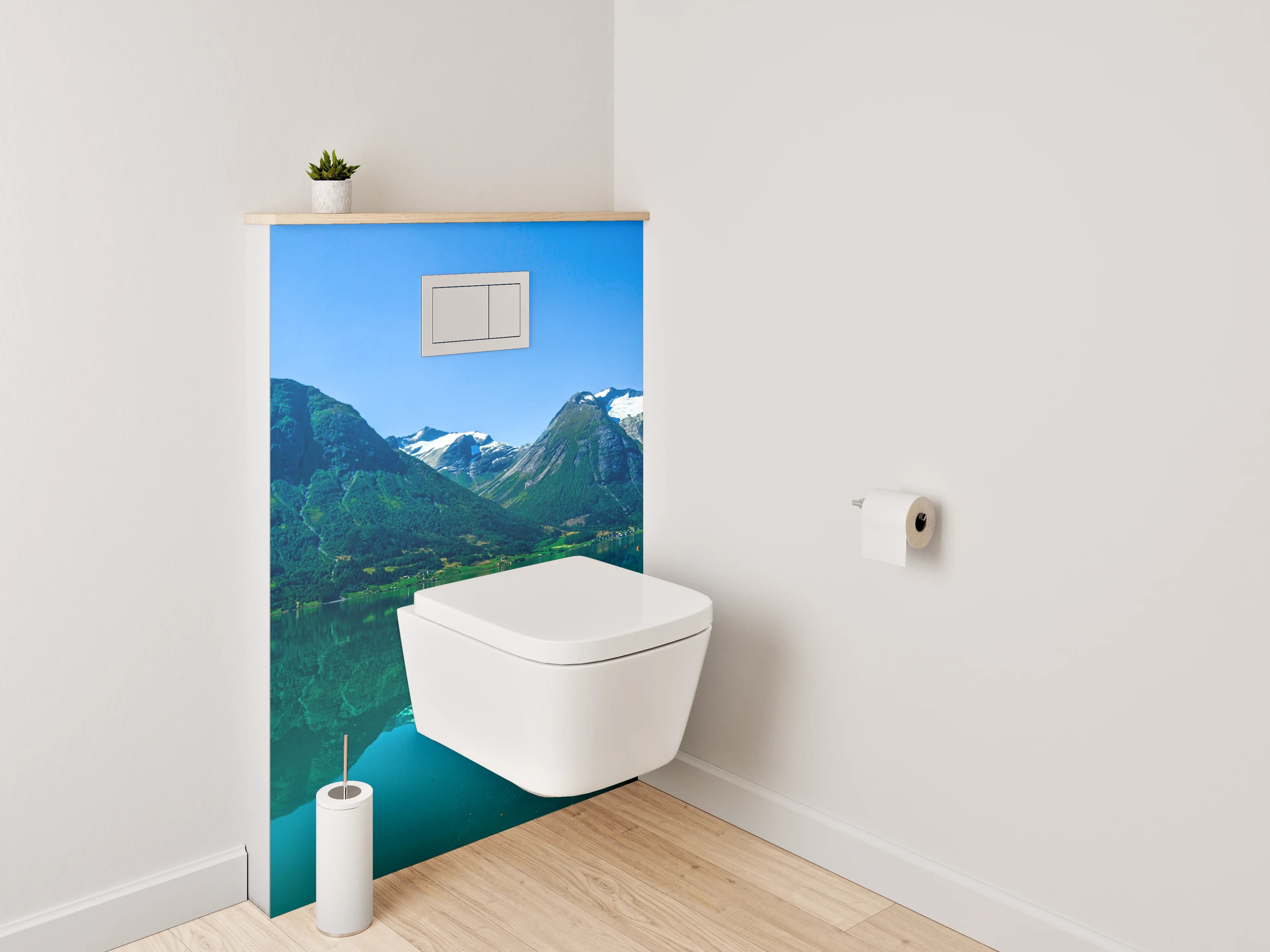 WC-Rückwand - Norwegischer Bergsee mit Booten
