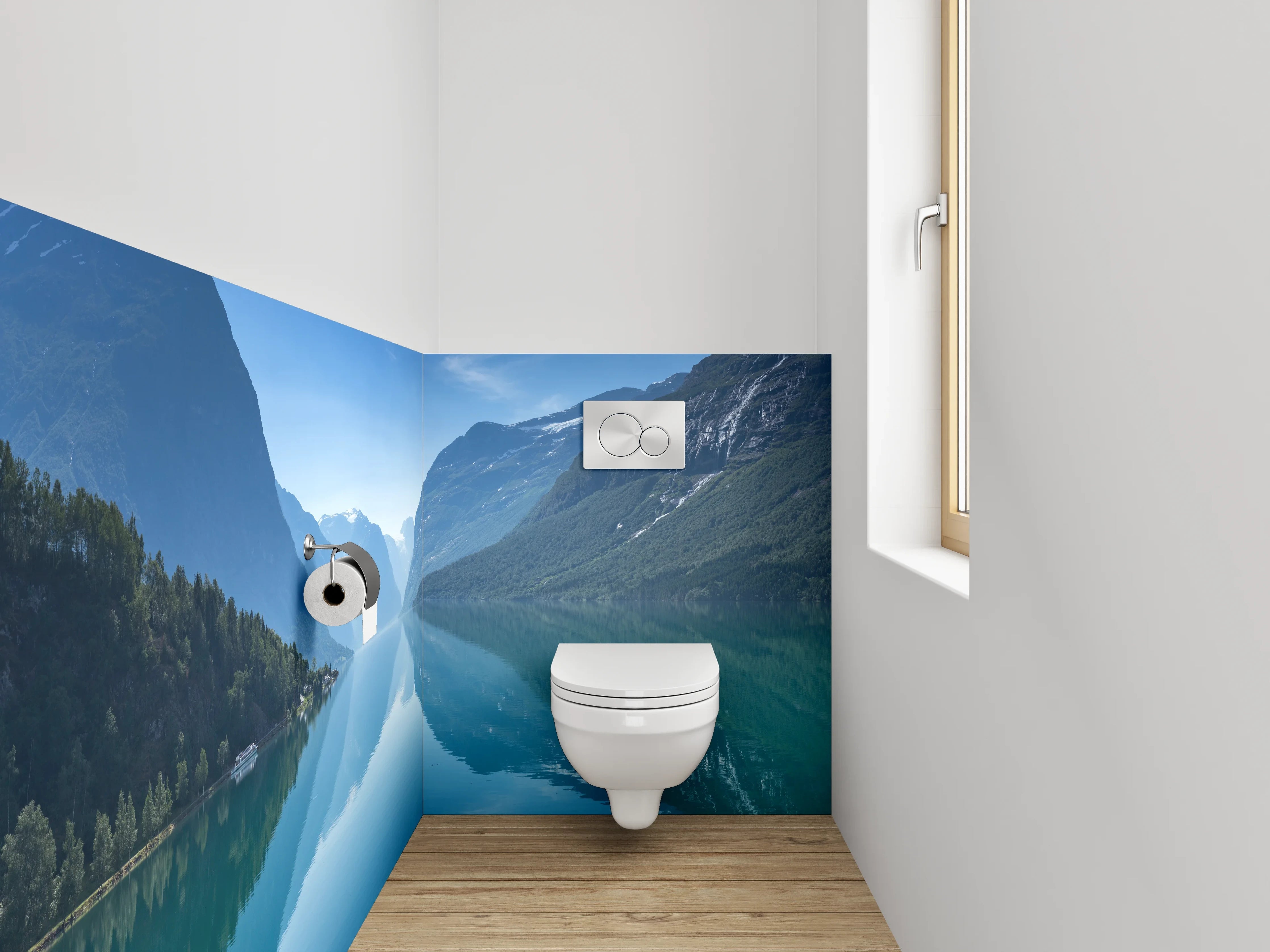 WC-Rückwand - Norwegischer Fjord – Panoramablick