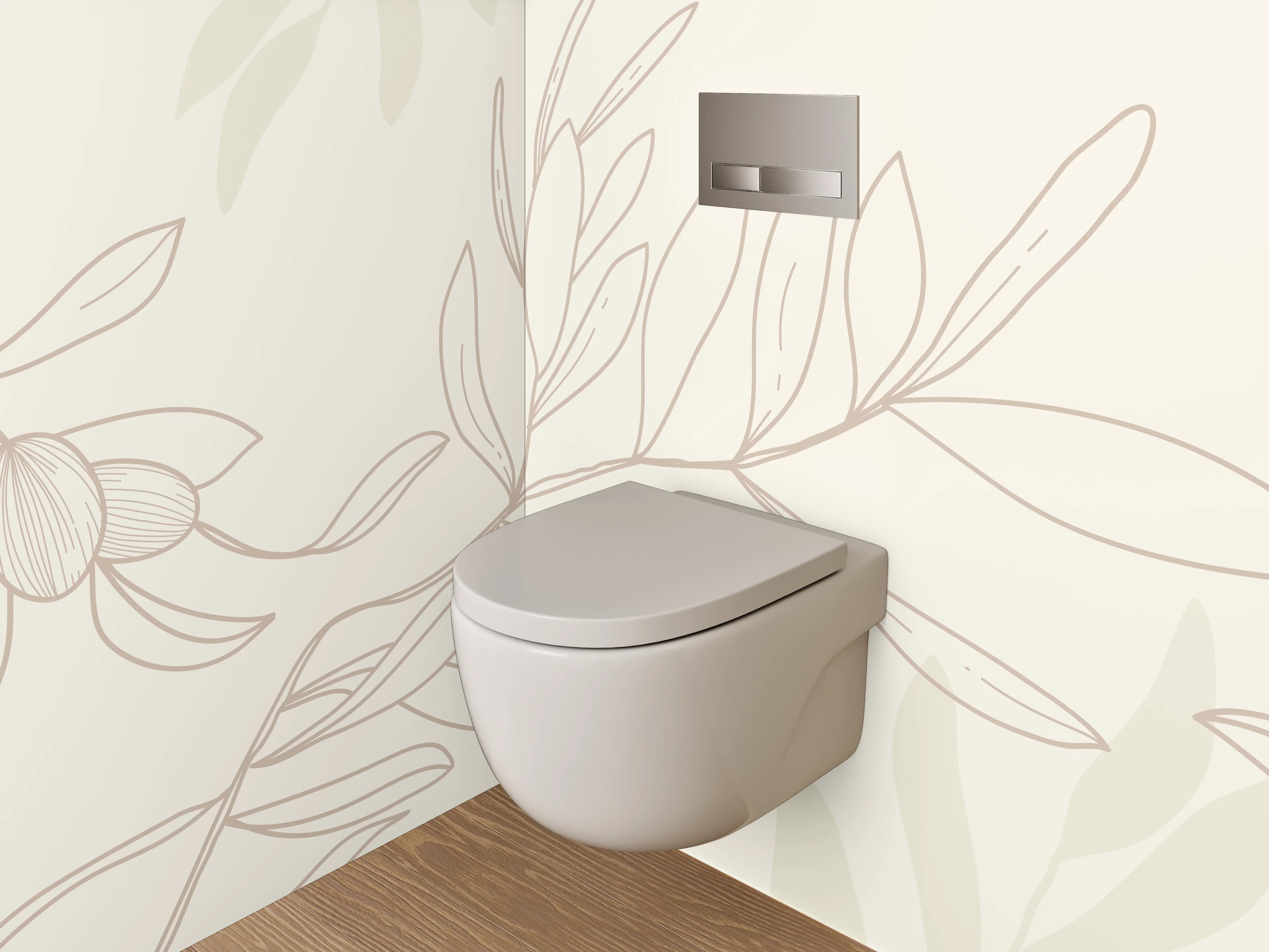 WC-Rückwand - Olivenzweige Lineart auf beigem Grund