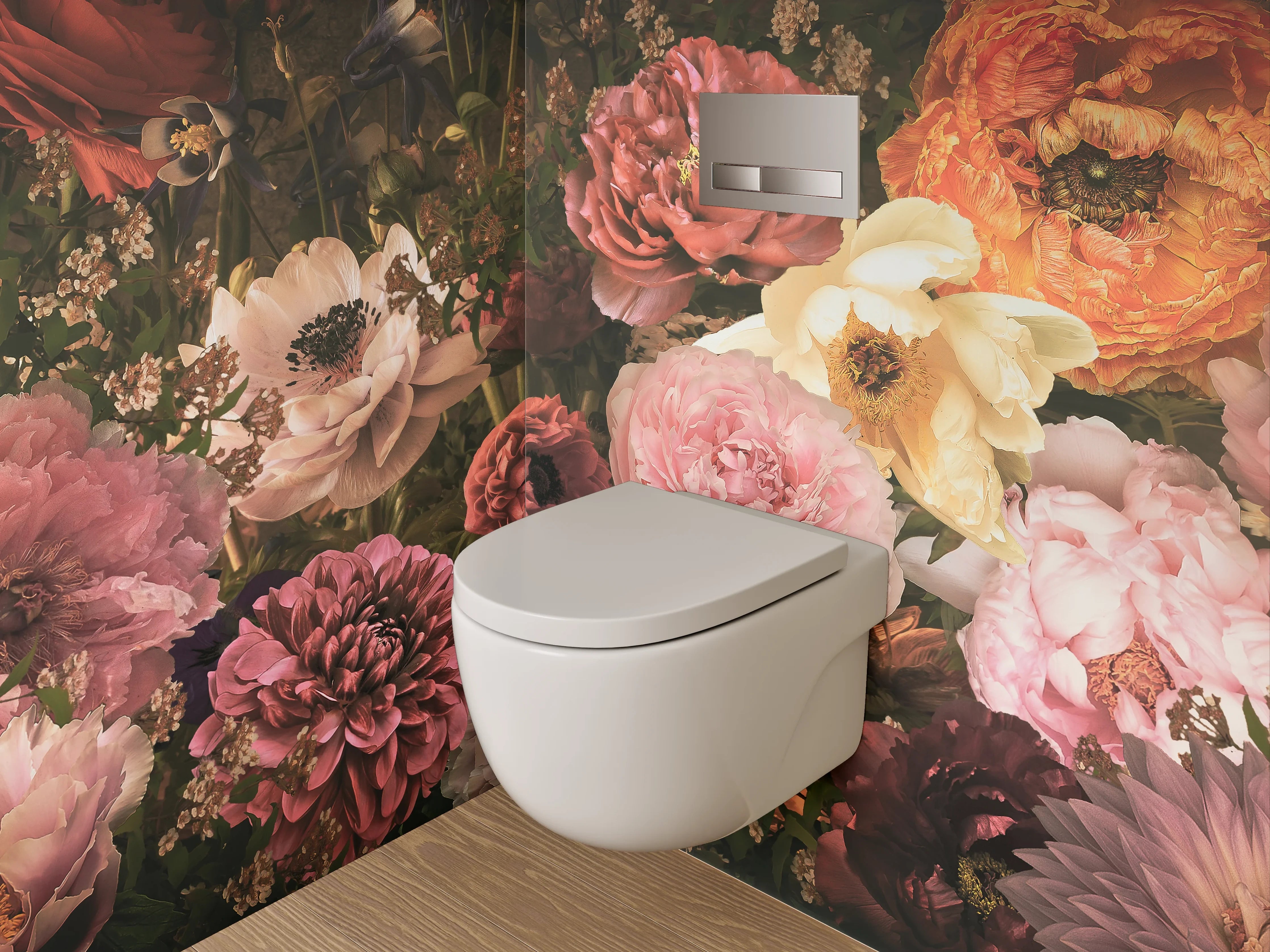 WC-Rückwand - Opulentes Blumenbouquet Vintage-Look