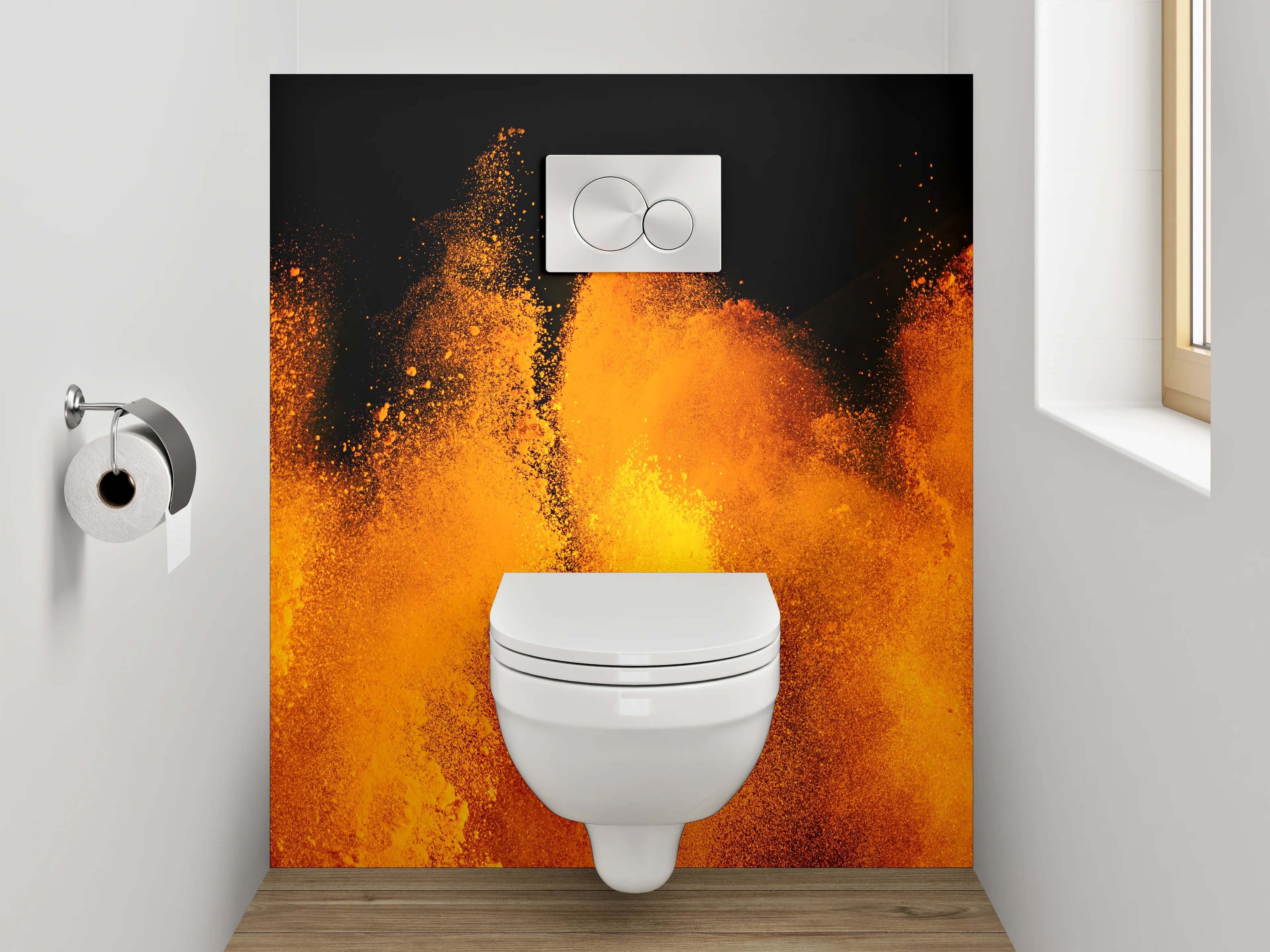 WC-Rückwand - Orange Explosion Abstrakt Wandbild