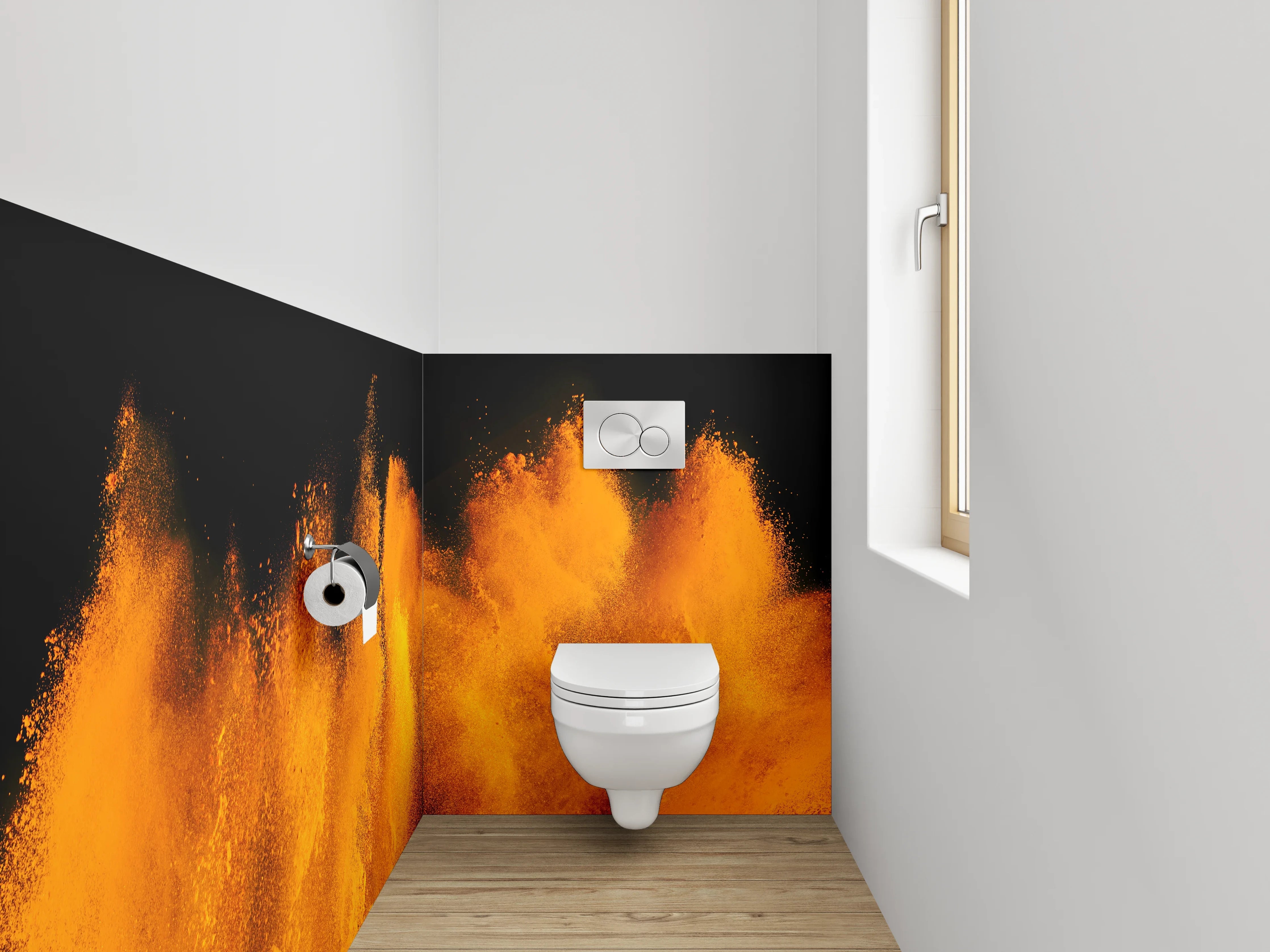 WC-Rückwand - Orange Explosion Abstrakt Wandbild