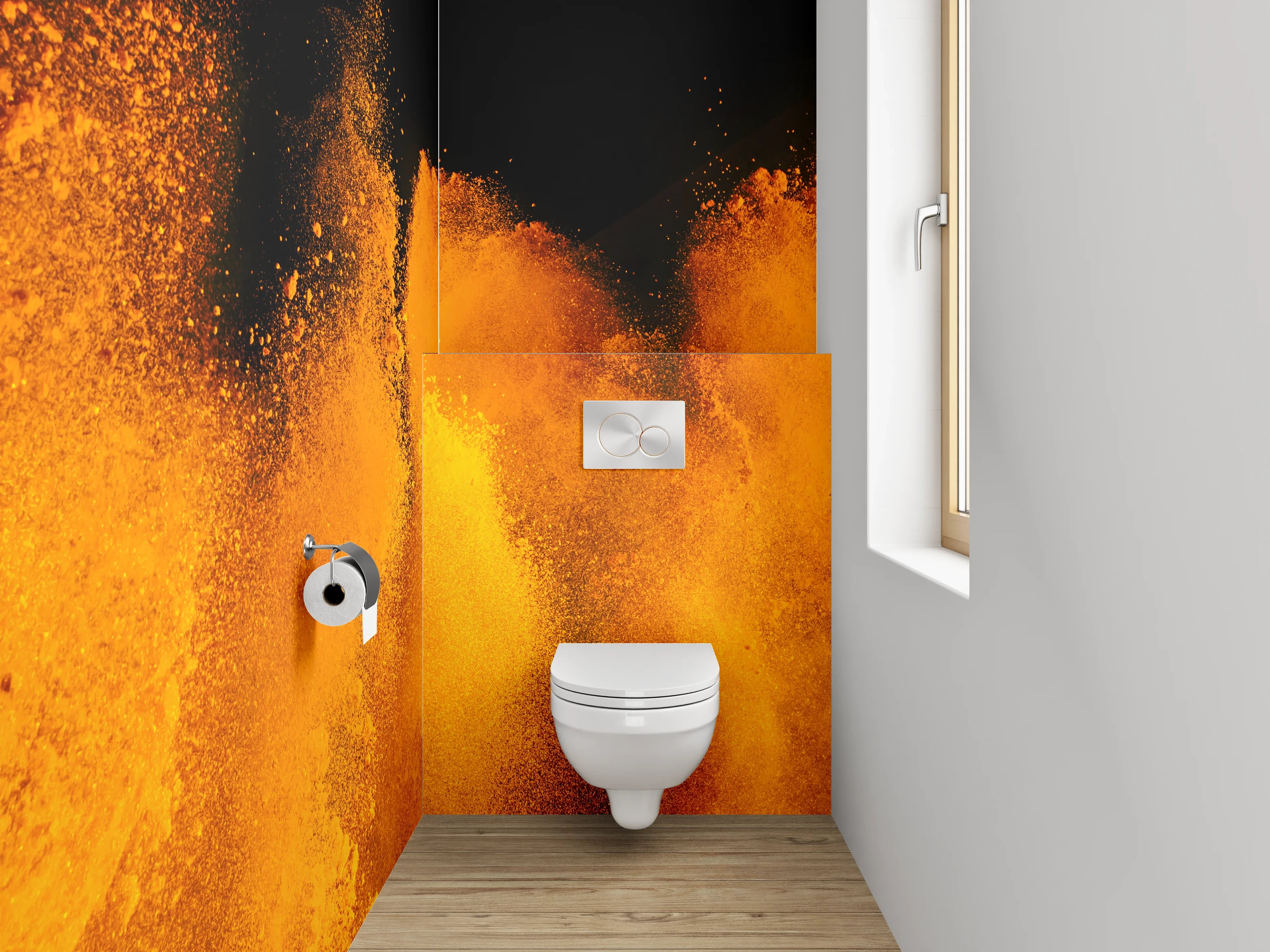 WC-Rückwand - Orange Explosion Abstrakt Wandbild
