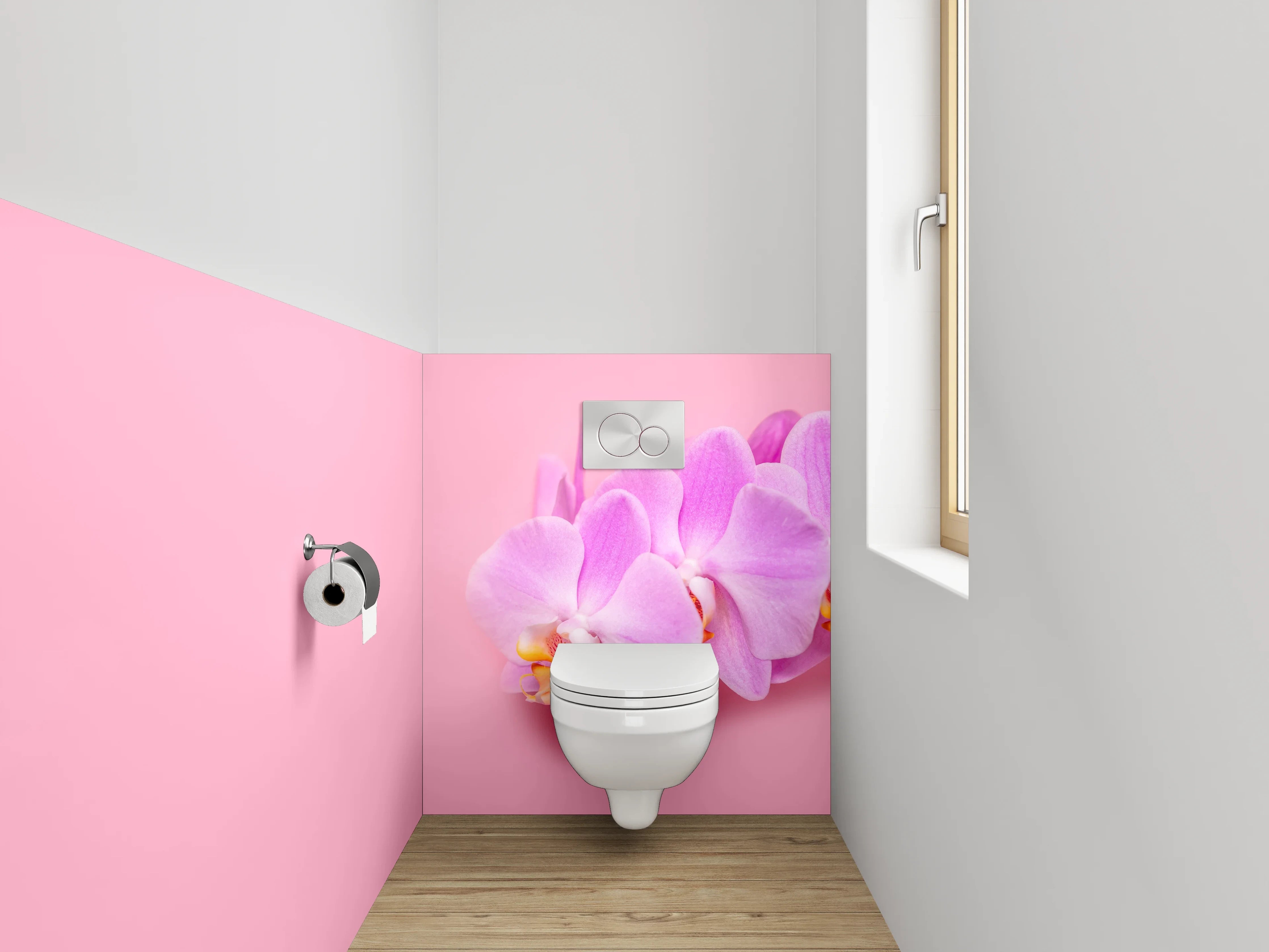 WC-Rückwand - Orchidee auf Rosa – Blütenzauber