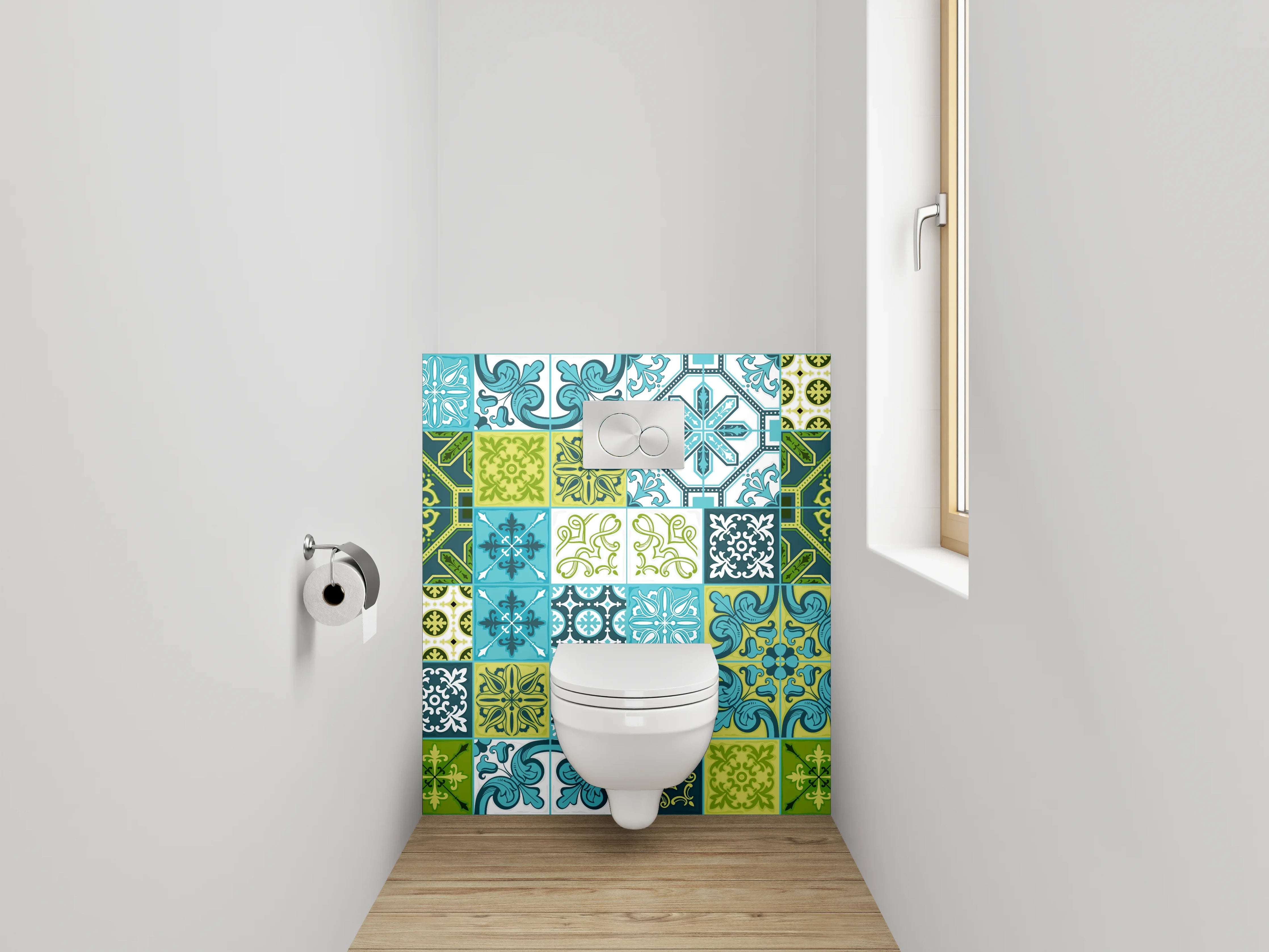 WC-Rückwand - Orientalische Fliesen Blau Türkis Grün