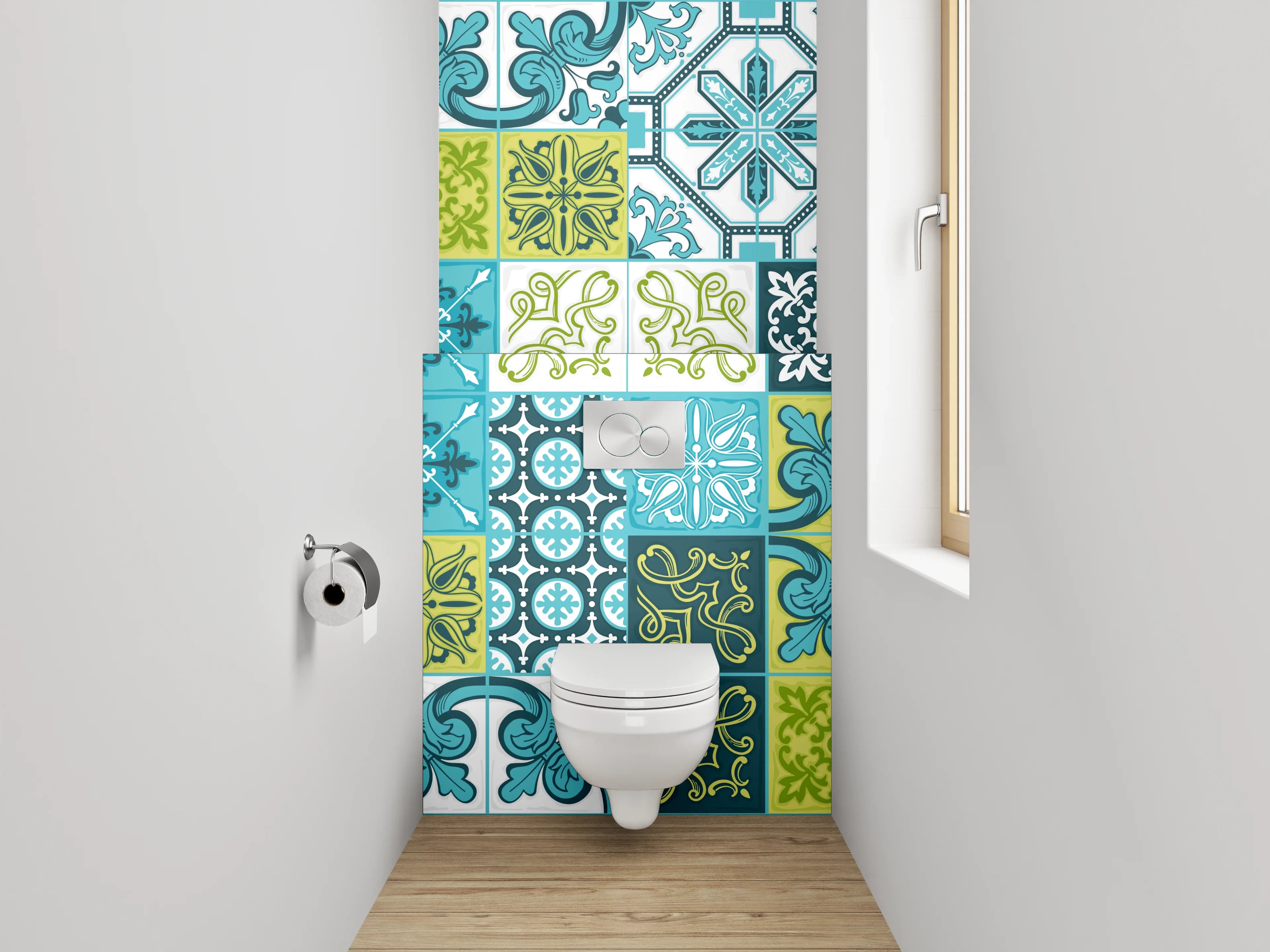 WC-Rückwand - Orientalische Fliesen Blau Türkis Grün