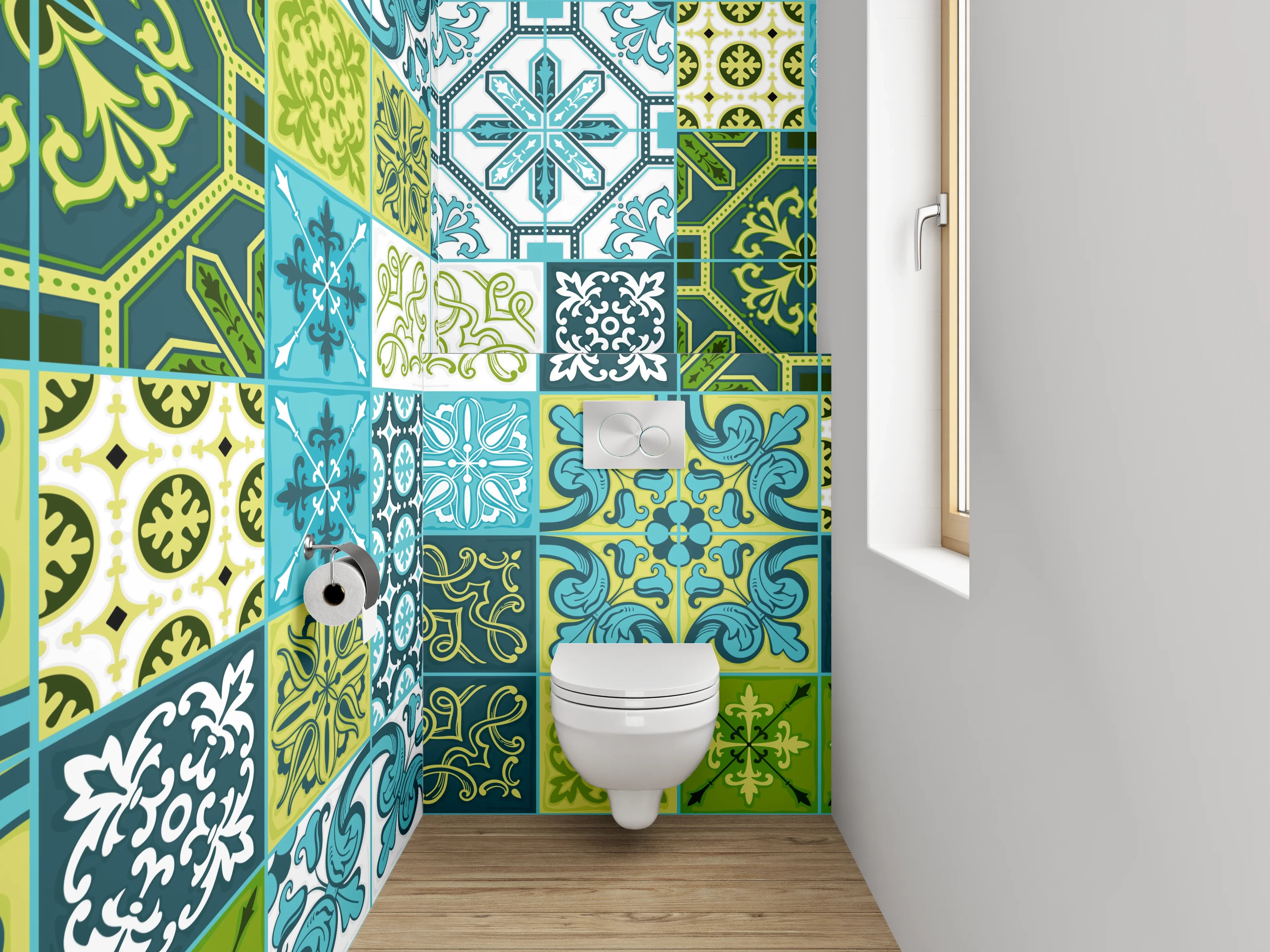 WC-Rückwand - Orientalische Fliesen Blau Türkis Grün