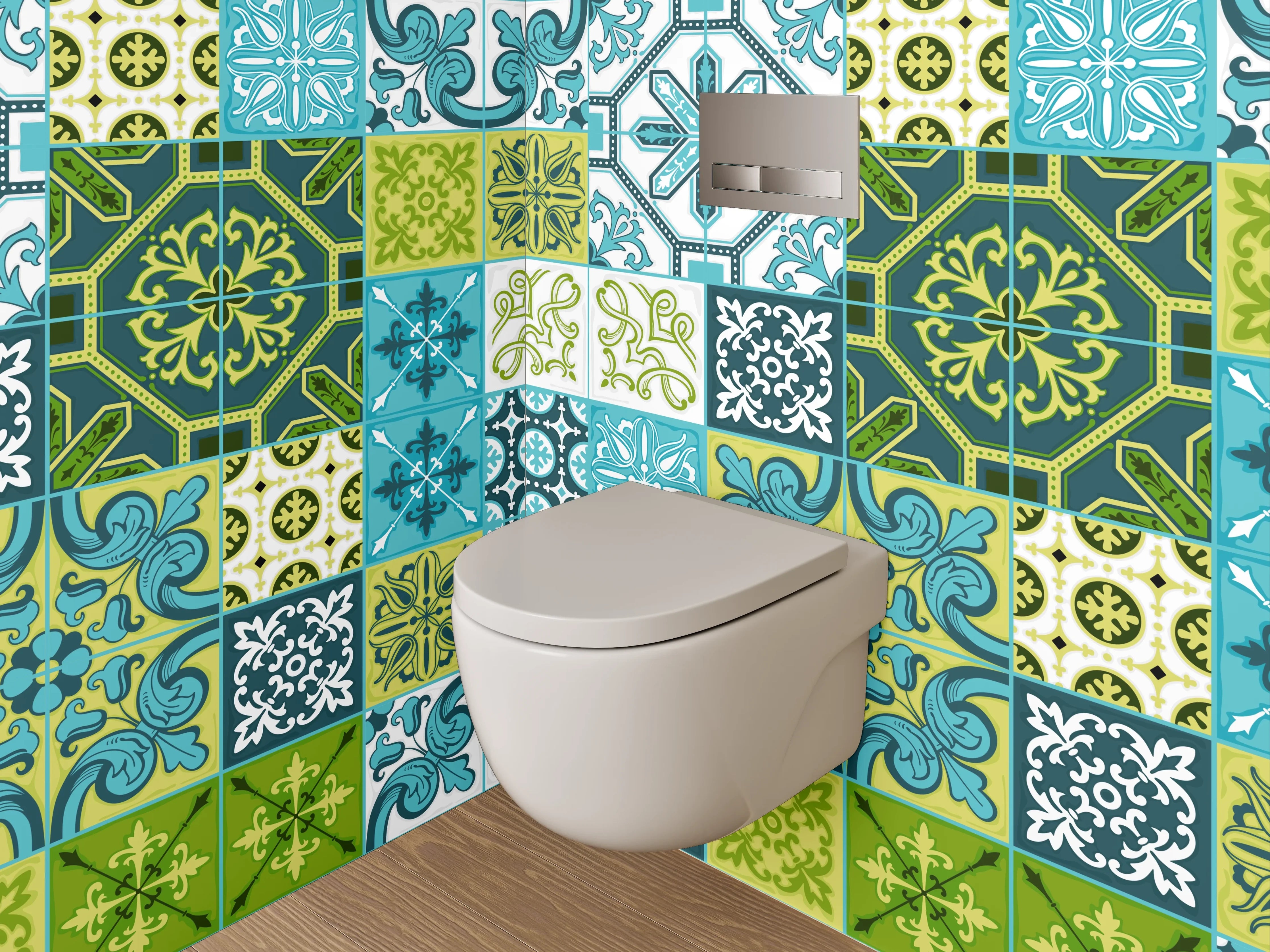 WC-Rückwand - Orientalische Fliesen Blau Türkis Grün