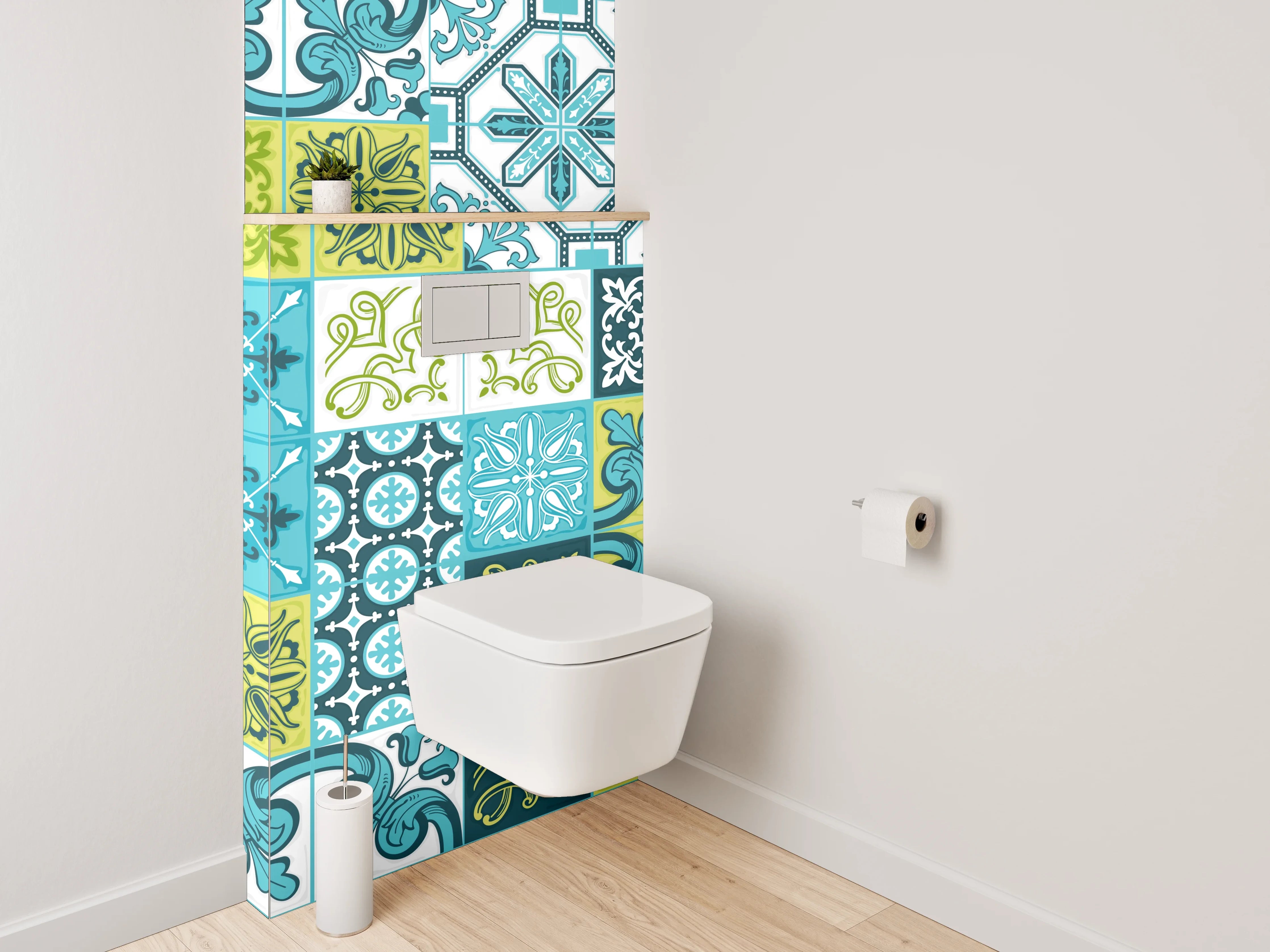 WC-Rückwand - Orientalische Fliesen Blau Türkis Grün