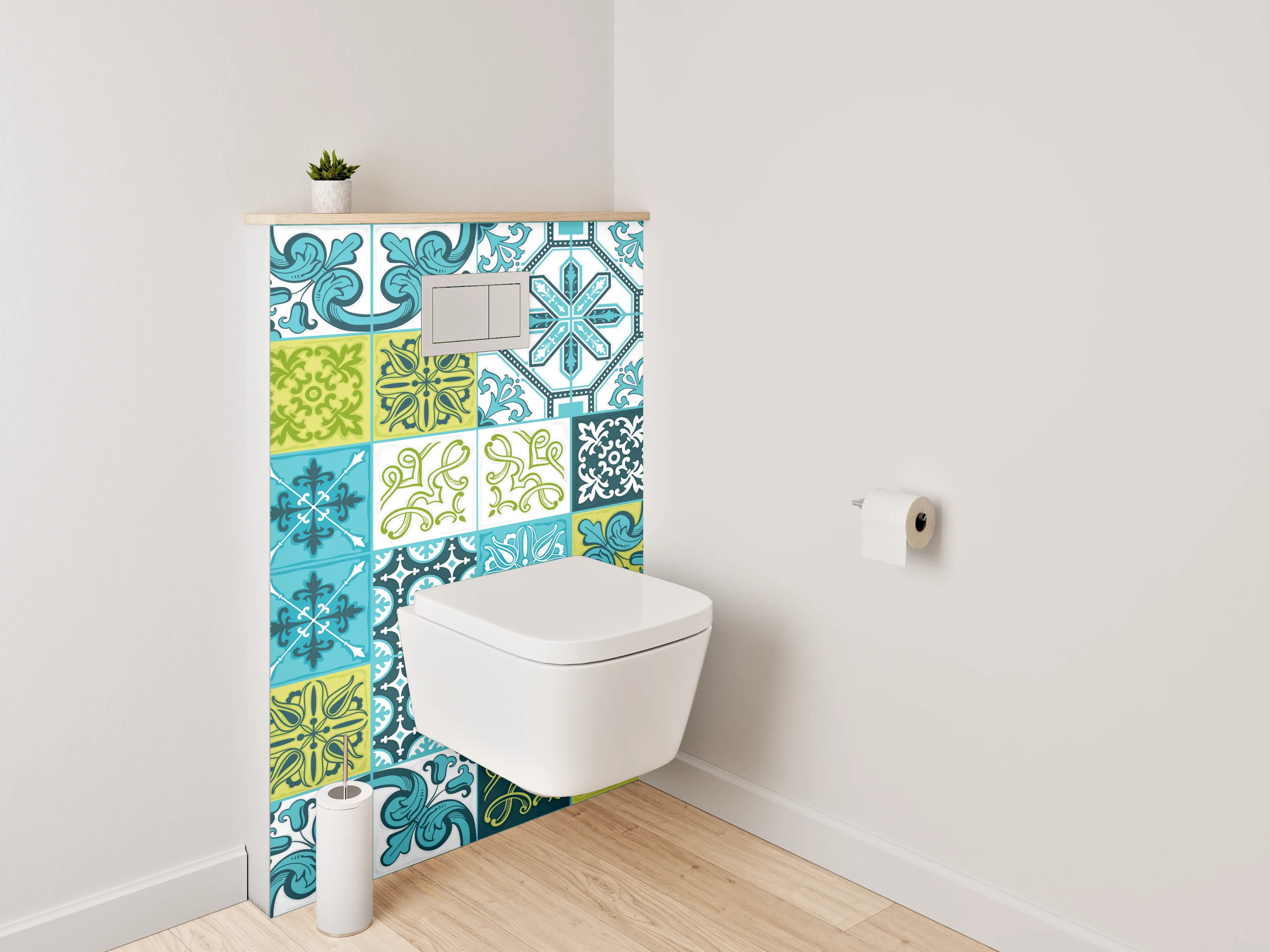 WC-Rückwand - Orientalische Fliesen Blau Türkis Grün