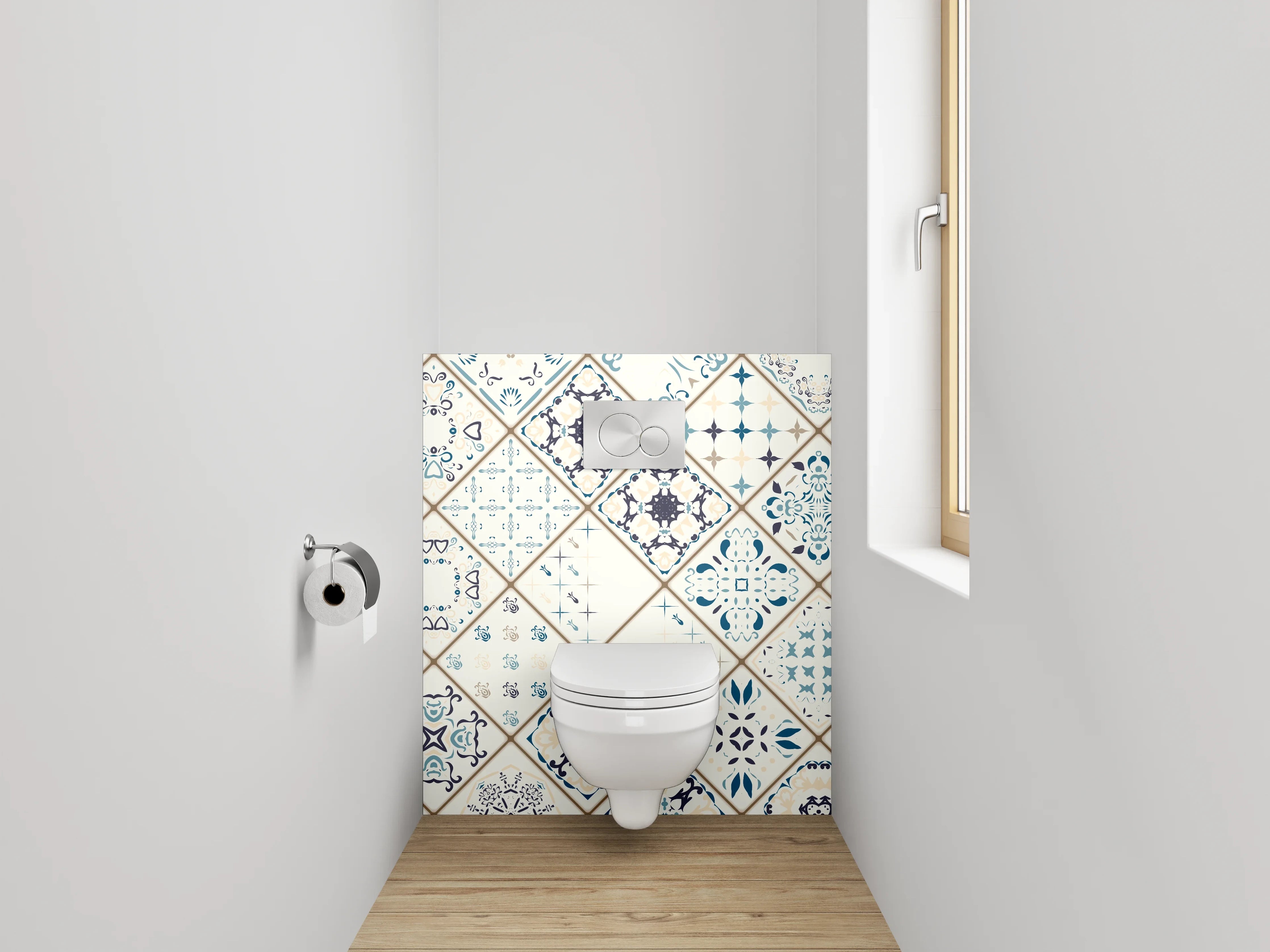 WC-Rückwand - Orientalische Fliesenmuster Blau Weiß