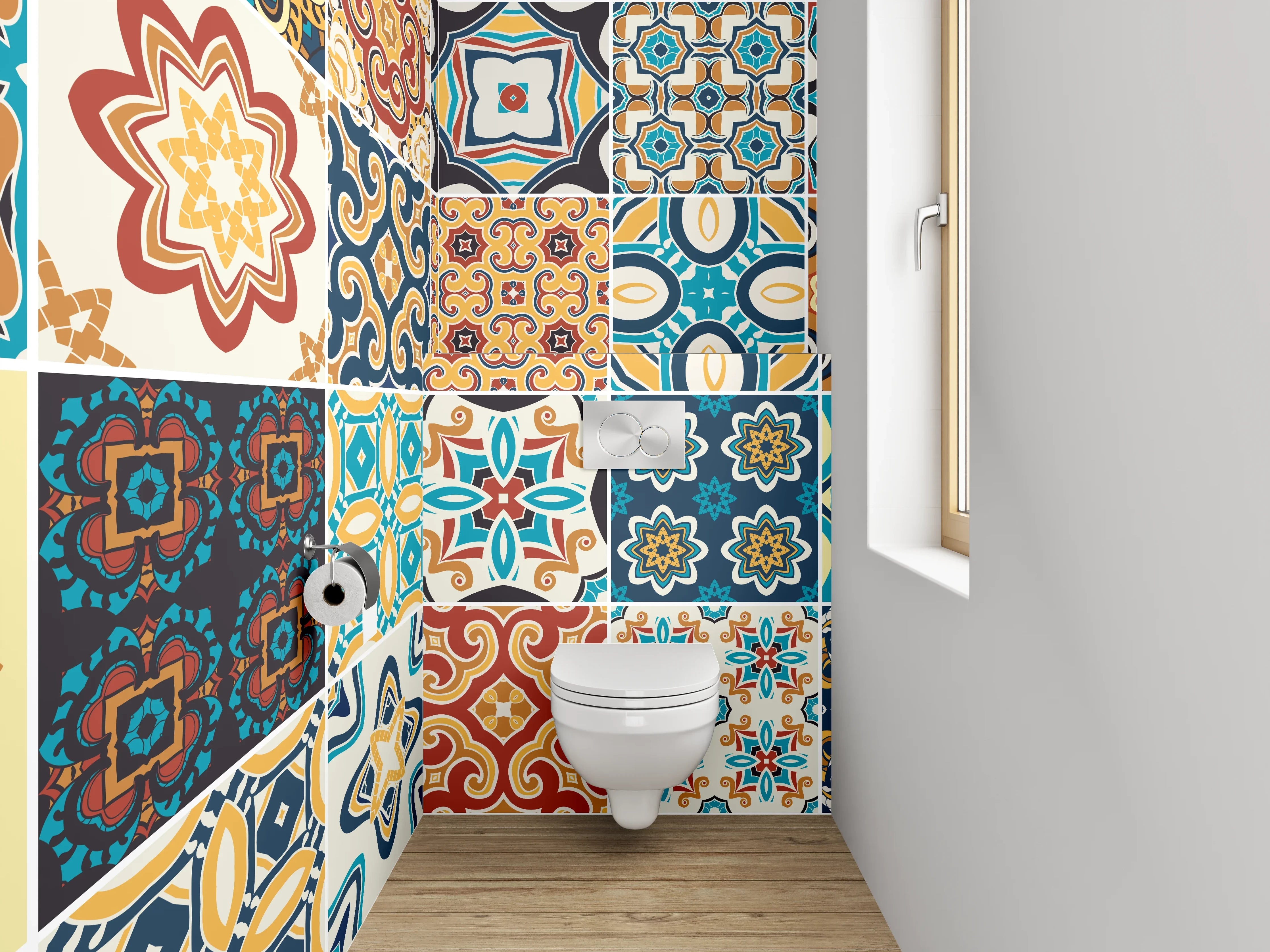 WC-Rückwand - Orientalische Fliesenmuster Bunt