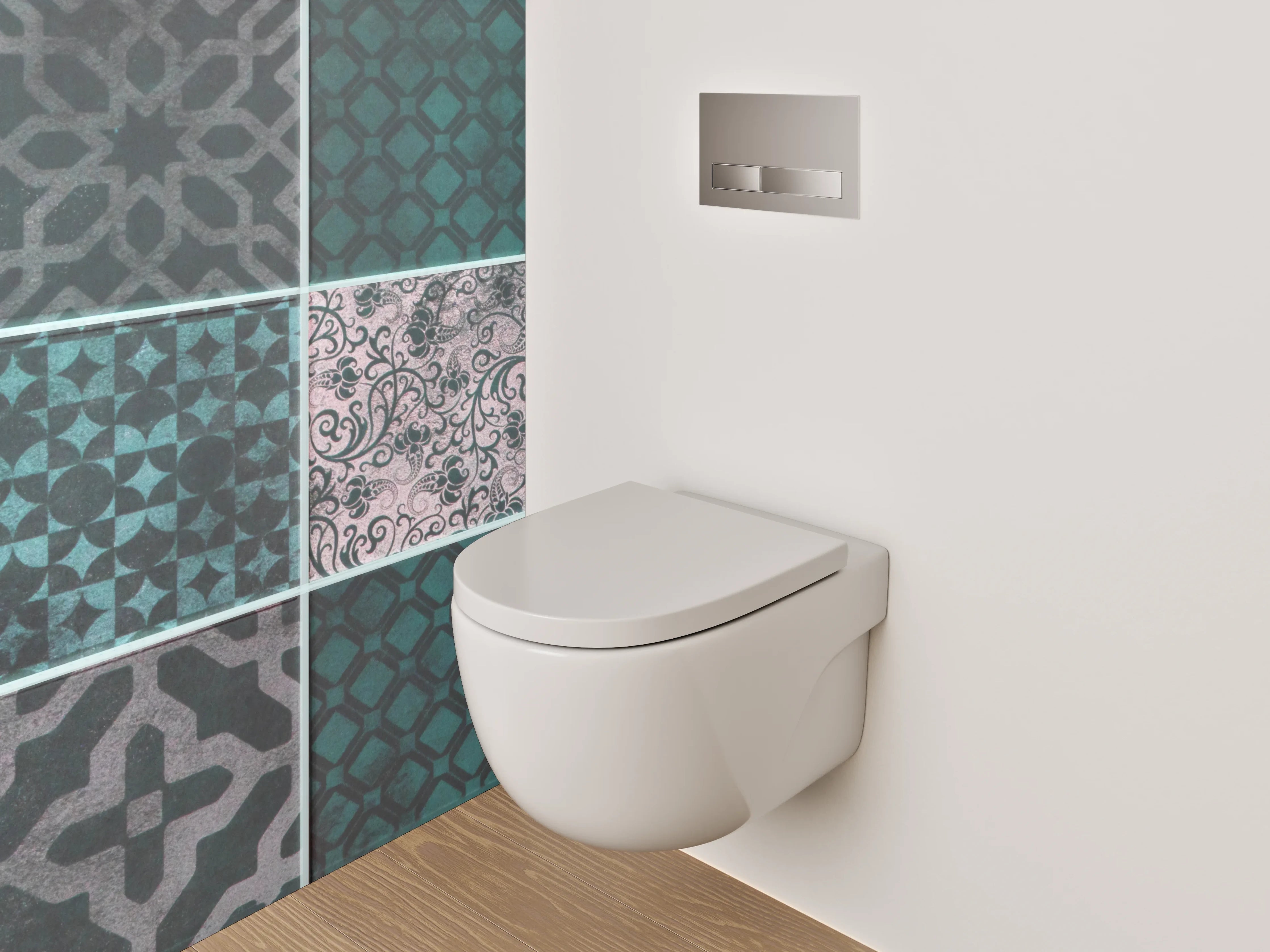 WC-Rückwand - Orientalische Fliesenmuster in Türkis und Grau