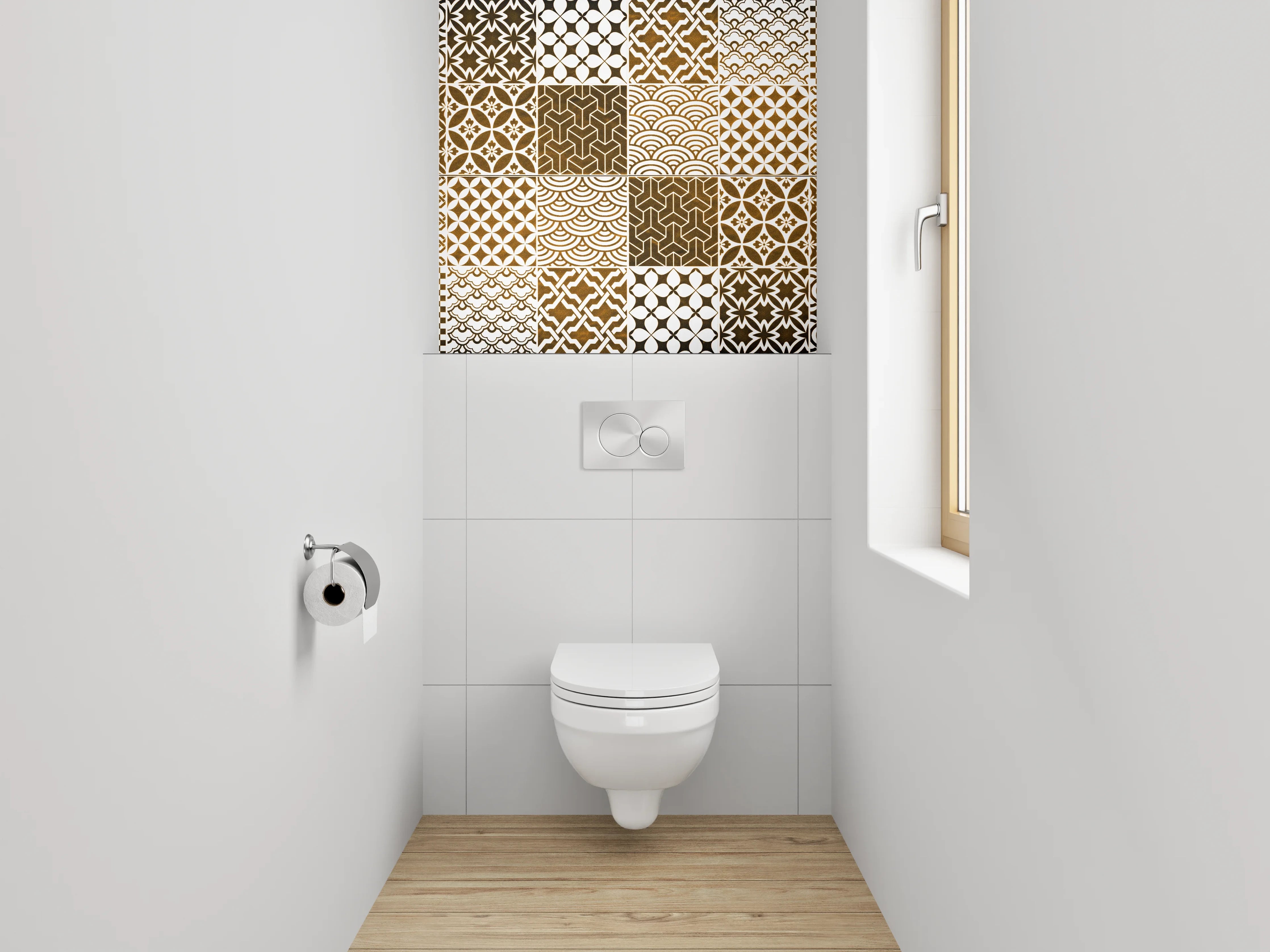 WC-Rückwand - Orientalische Mosaik Fliesenmuster Braun Weiß