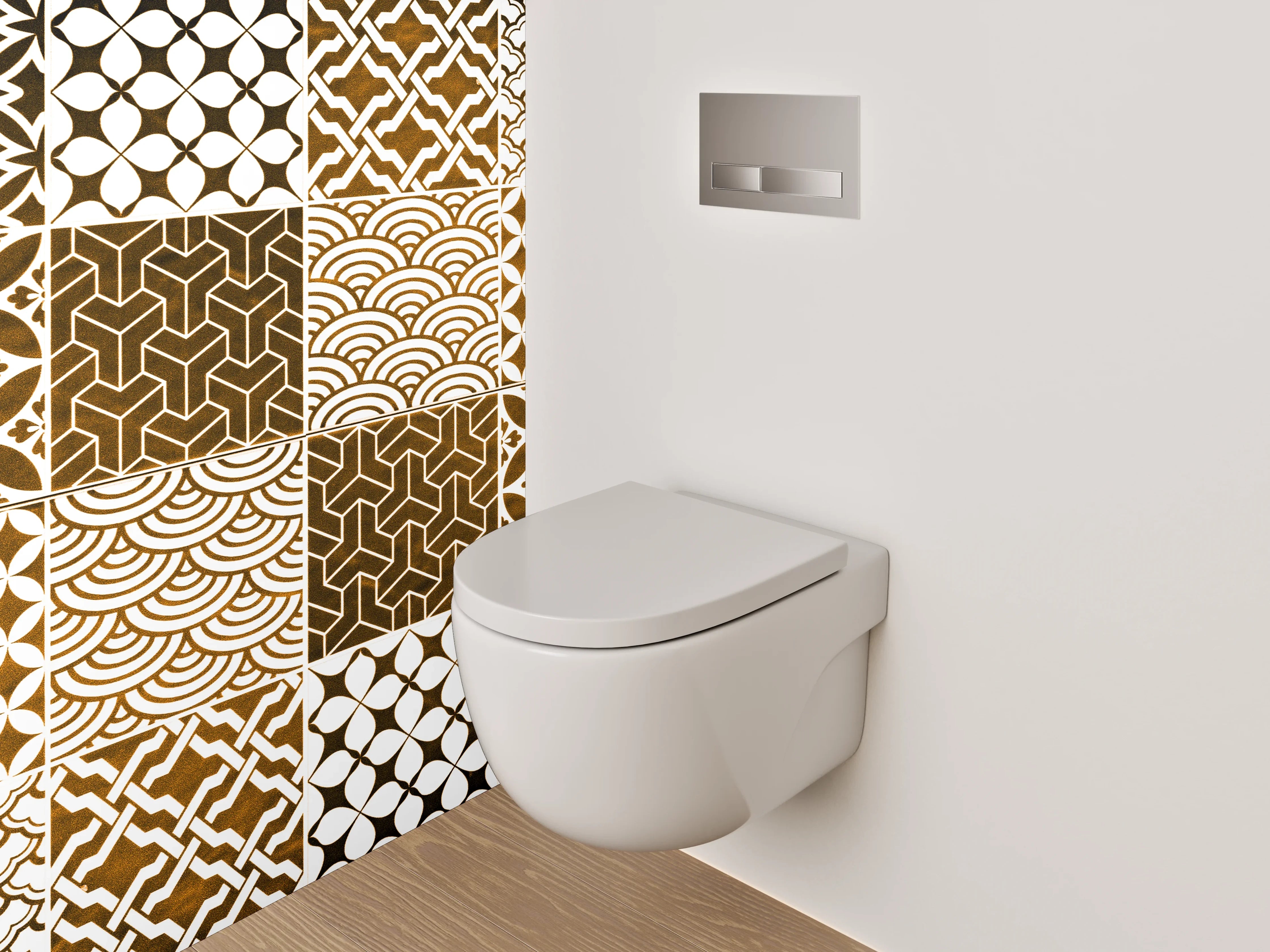 WC-Rückwand - Orientalische Mosaik Fliesenmuster Braun Weiß
