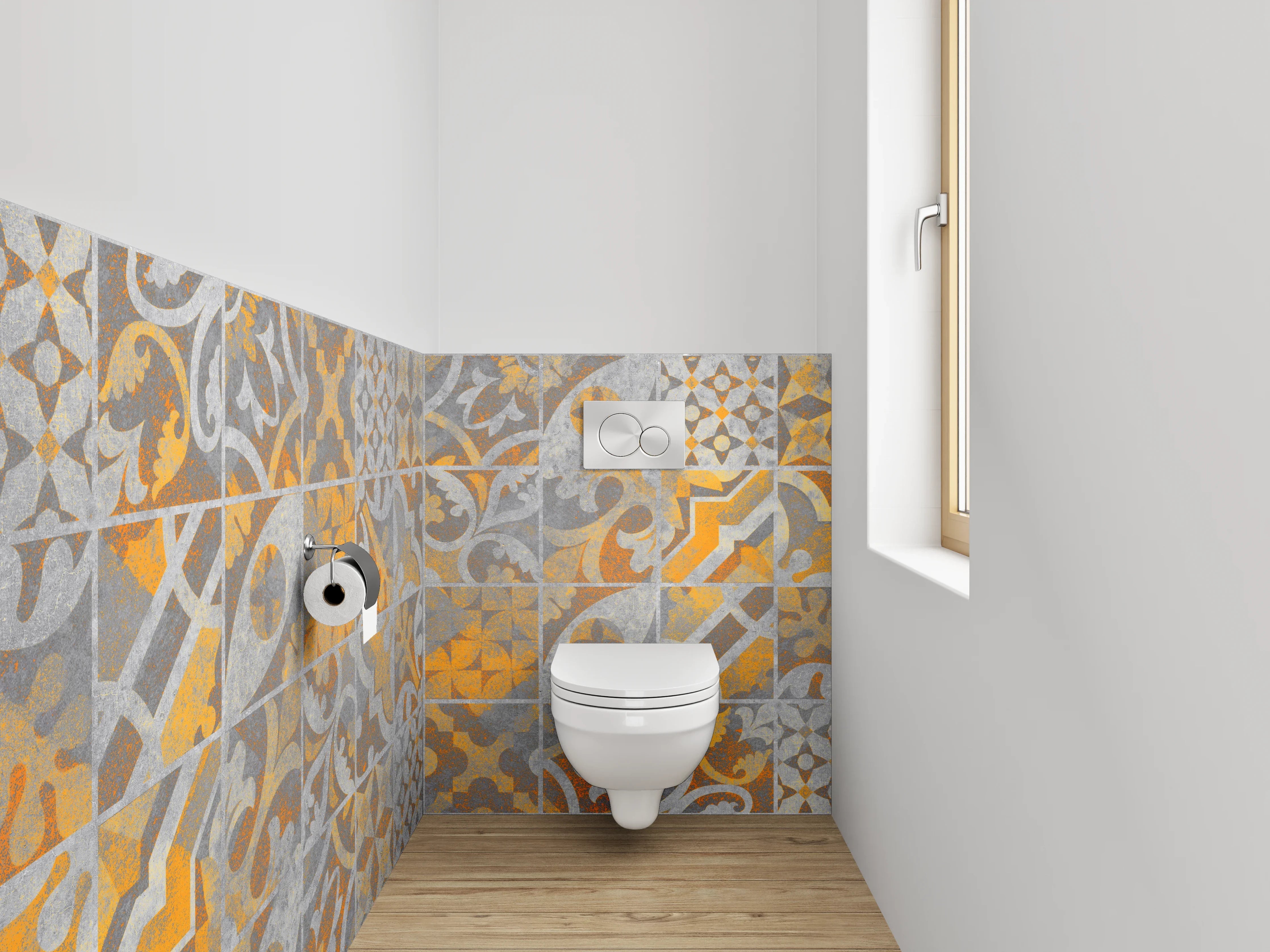 WC-Rückwand - Orientalische Patchwork Fliesenmuster Dekor