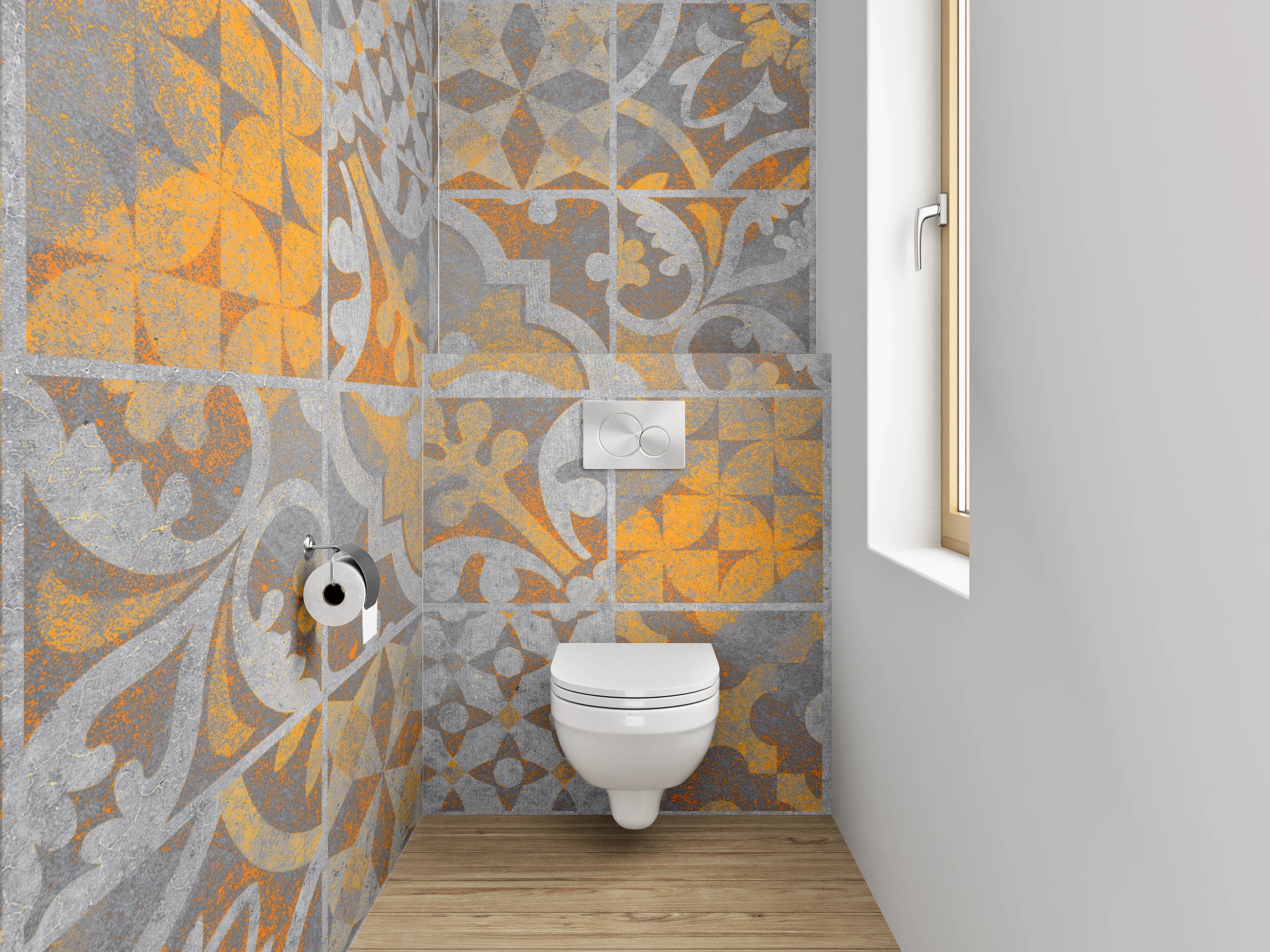 WC-Rückwand - Orientalische Patchwork Fliesenmuster Dekor