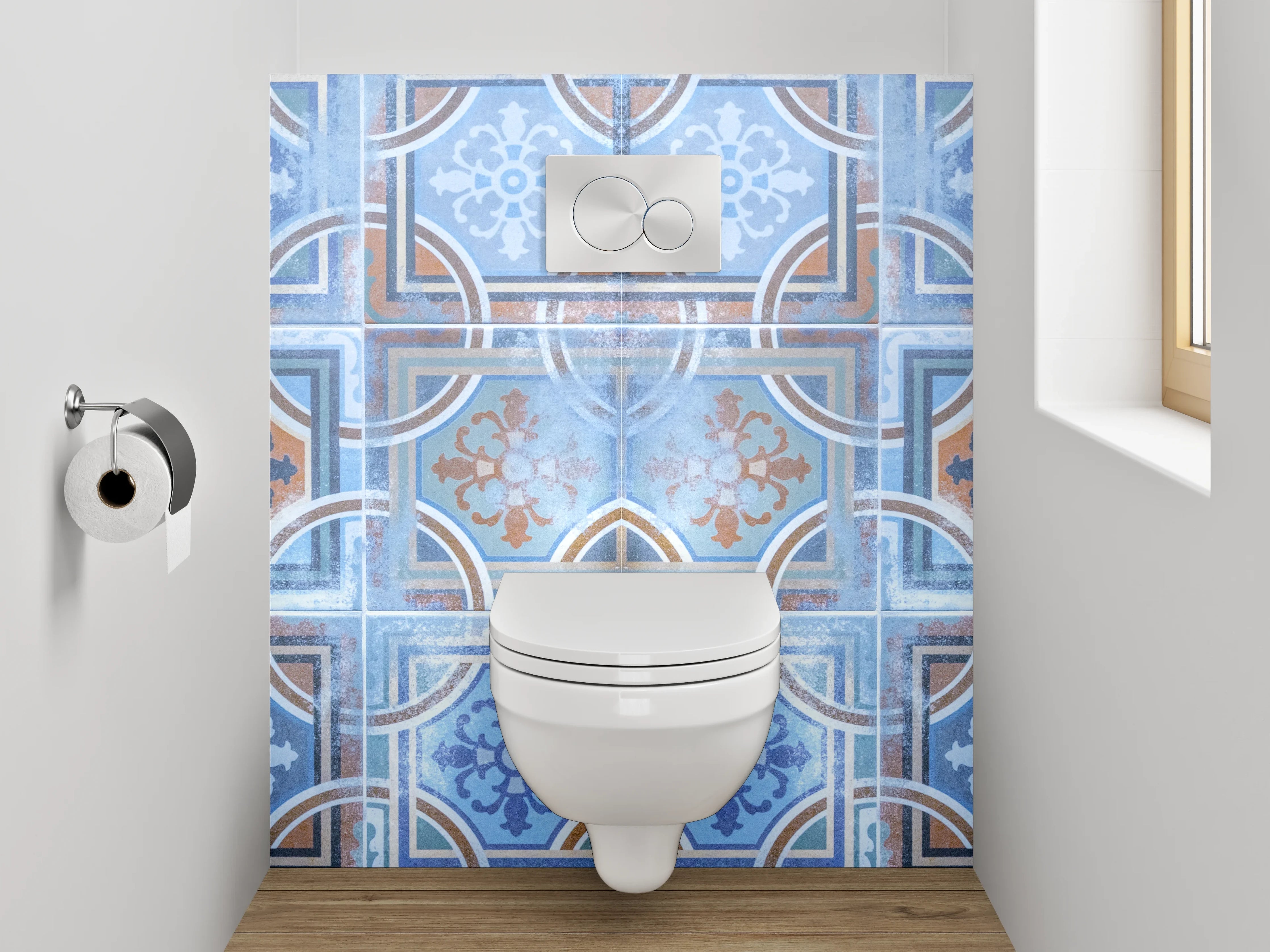 WC-Rückwand - Orientalische Vintage Fliesenmuster Blau