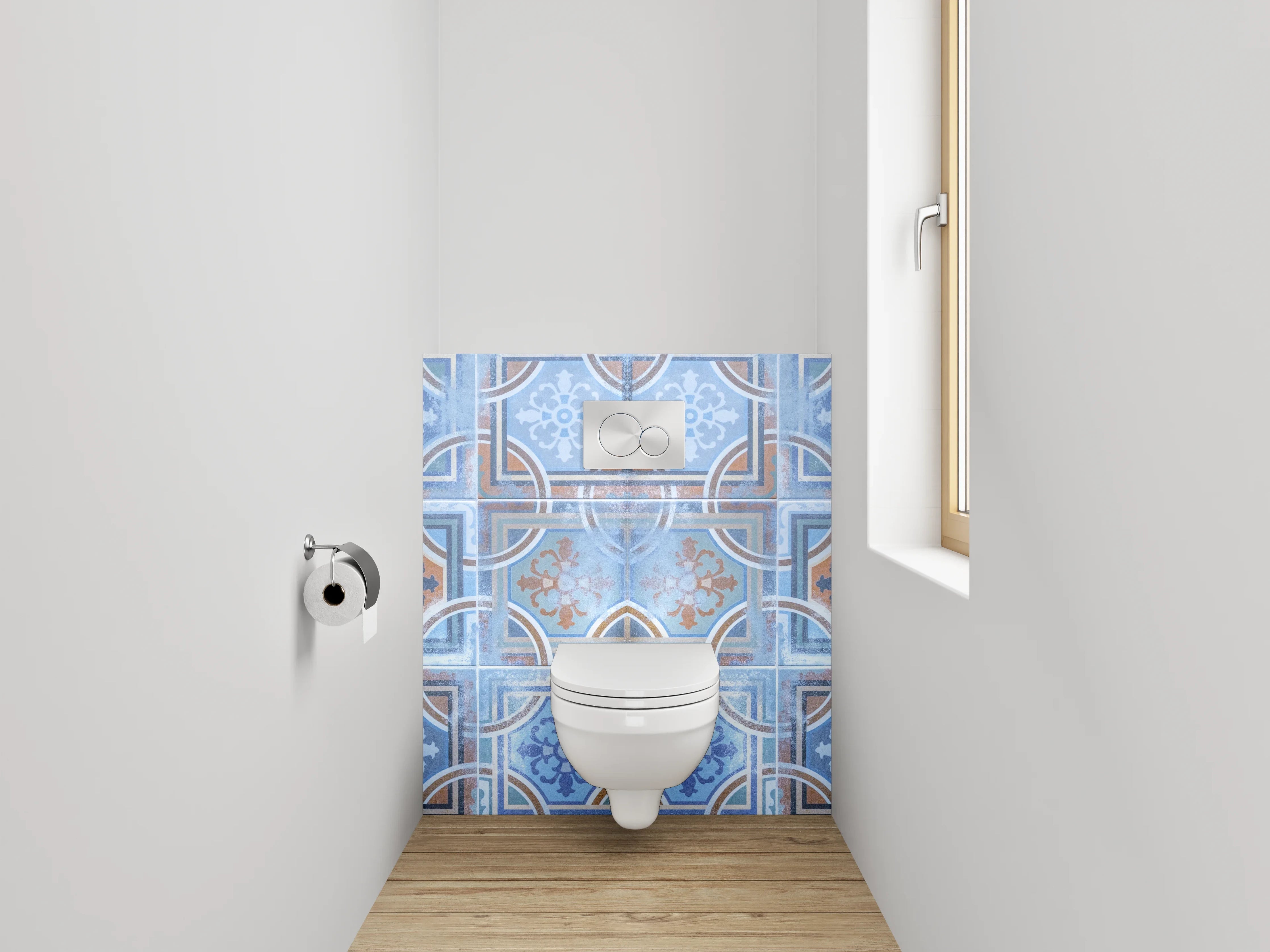 WC-Rückwand - Orientalische Vintage Fliesenmuster Blau