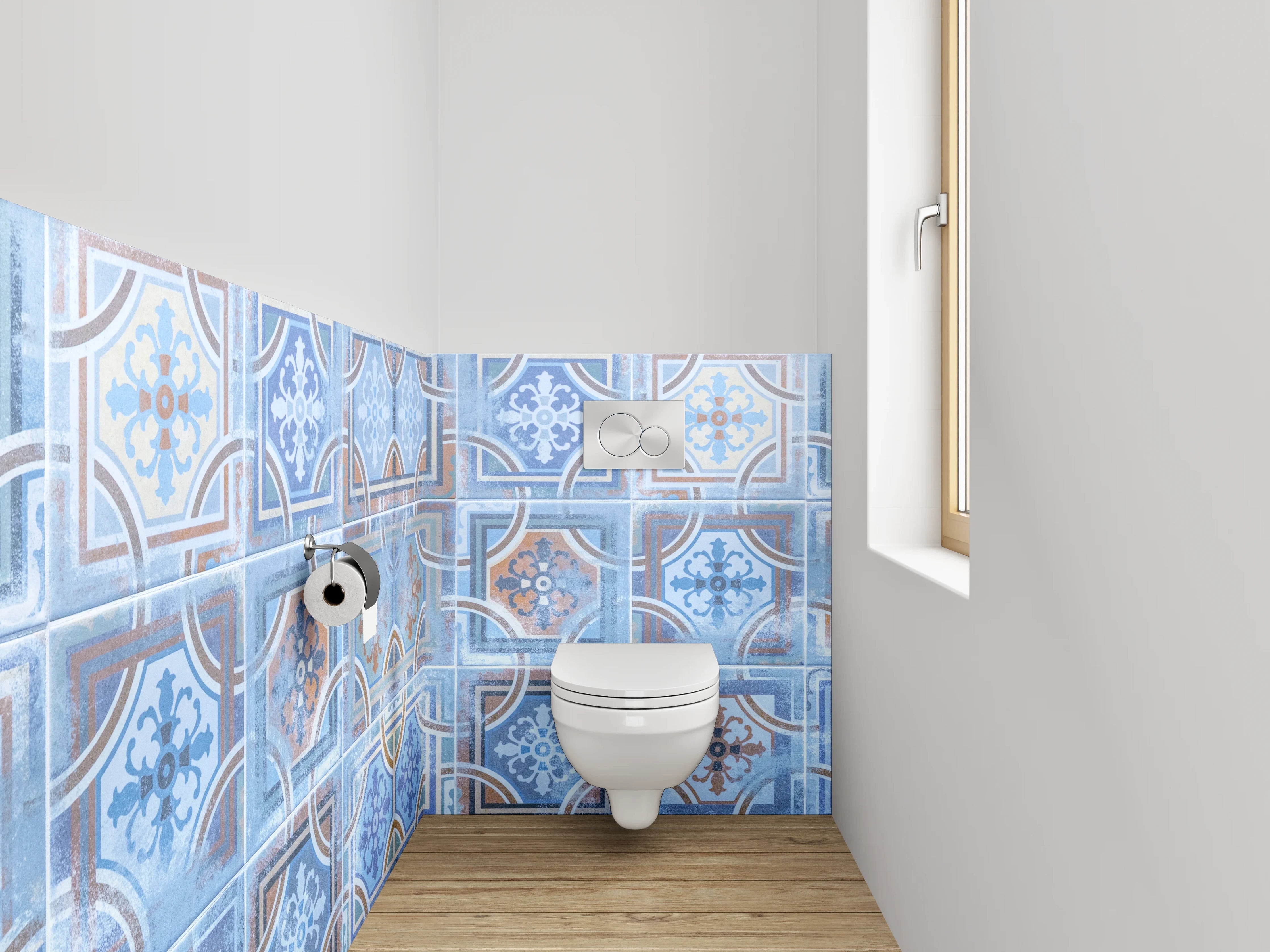 WC-Rückwand - Orientalische Vintage Fliesenmuster Blau